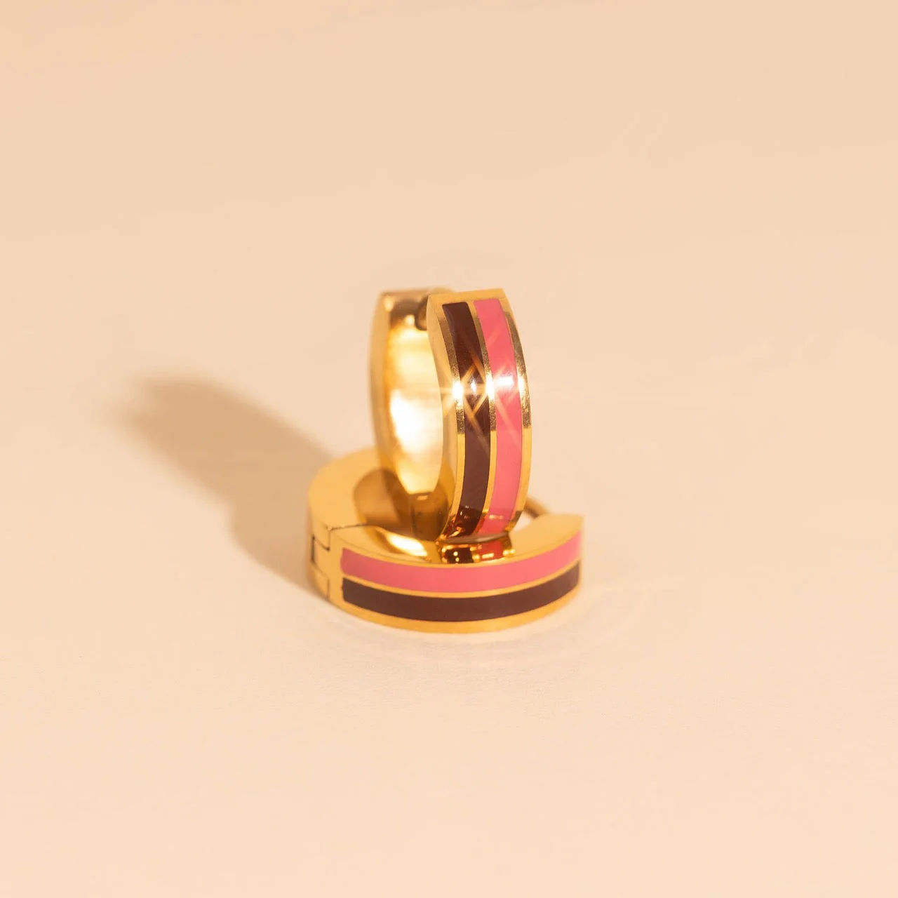Striped Chunky Huggie Hoop Earrings - Image 16
