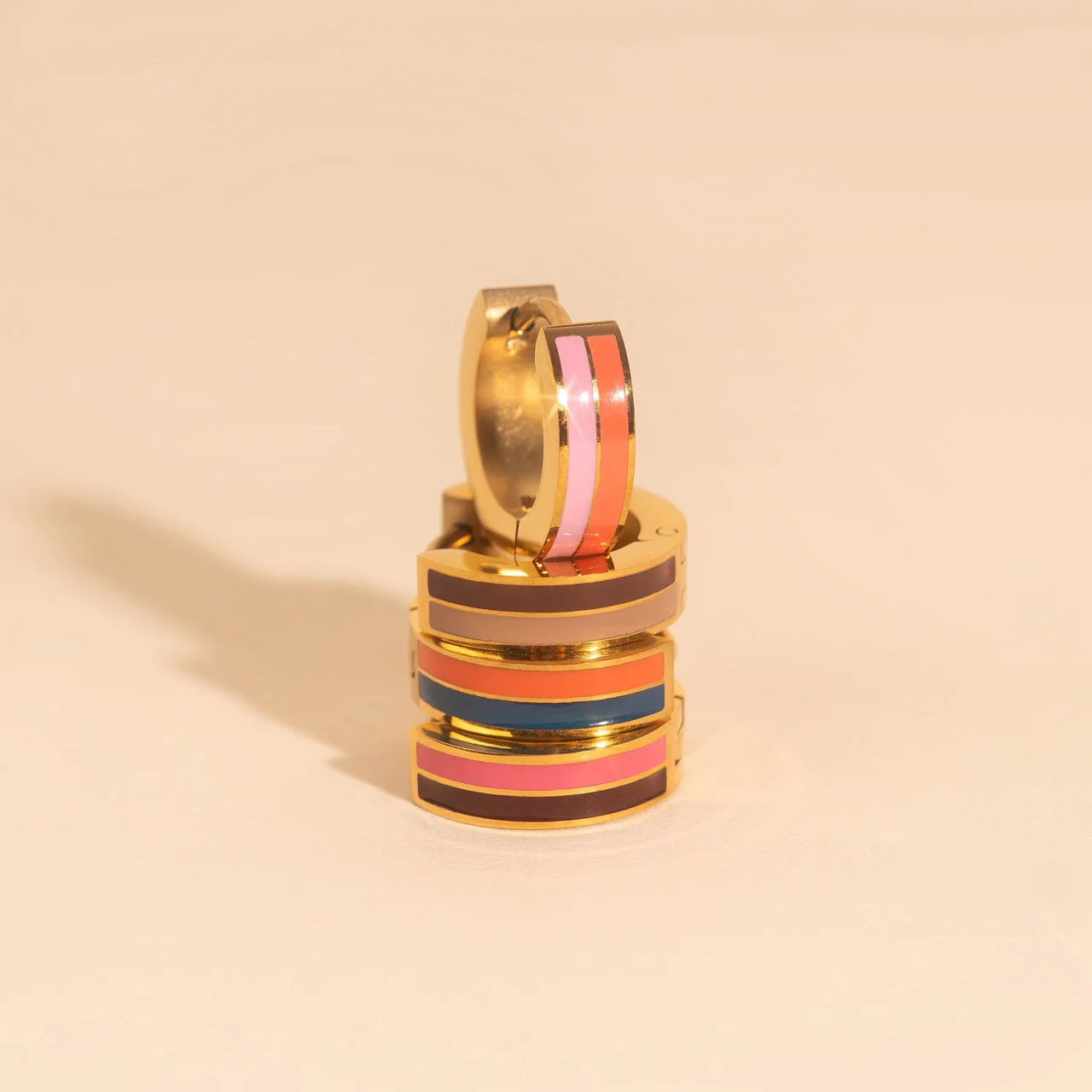 Striped Chunky Huggie Hoop Earrings - Image 27