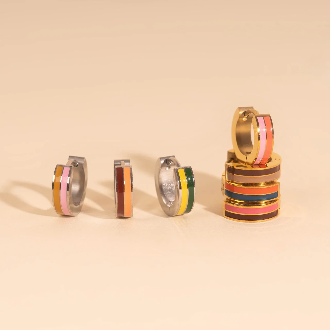 Striped Chunky Huggie Hoop Earrings - Image 28