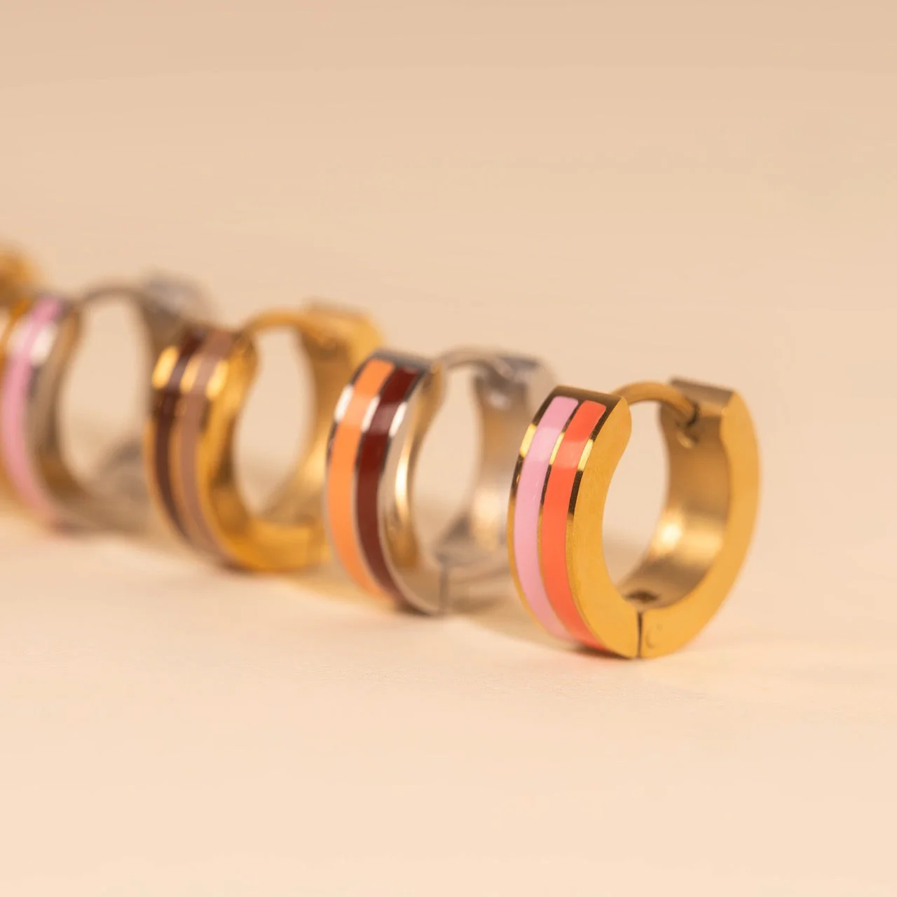 Striped Chunky Huggie Hoop Earrings - Image 4