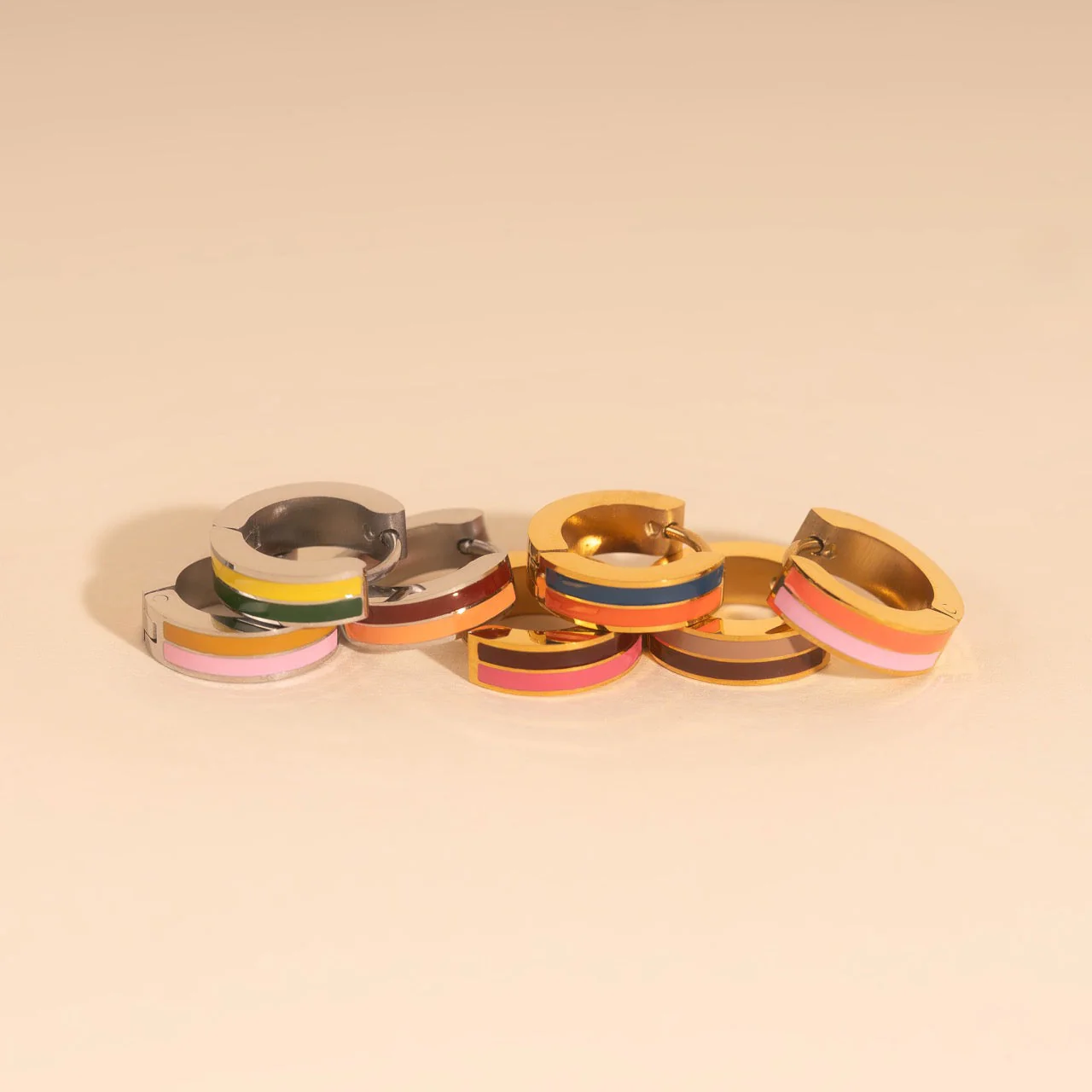 Striped Chunky Huggie Hoop Earrings - Image 8