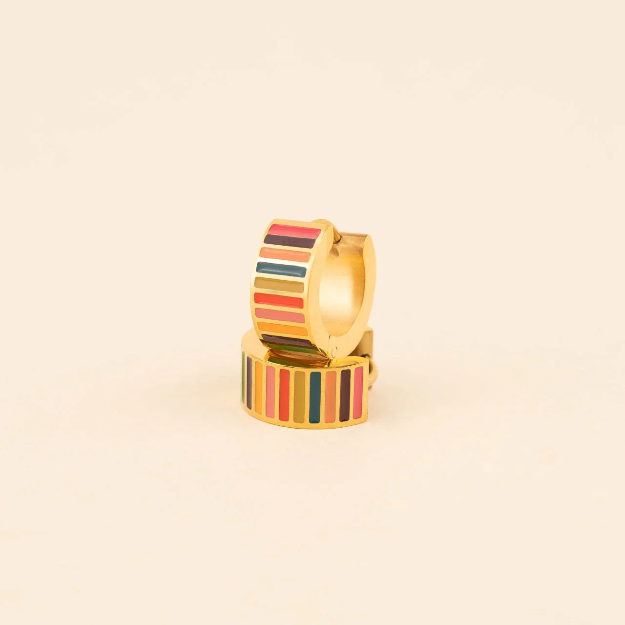 Striped Super Chunky Huggie Hoop Earrings - Image 3
