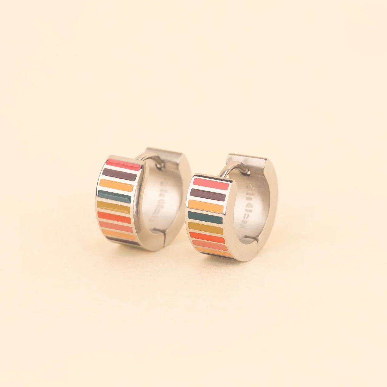 Striped Super Chunky Huggie Hoop Earrings - Image 4