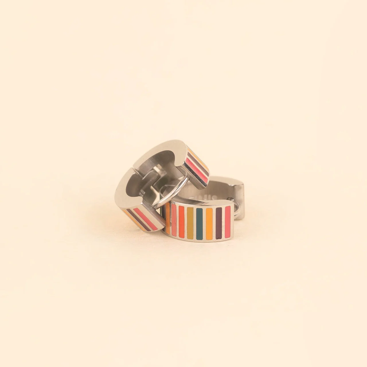 Striped Super Chunky Huggie Hoop Earrings - Image 5
