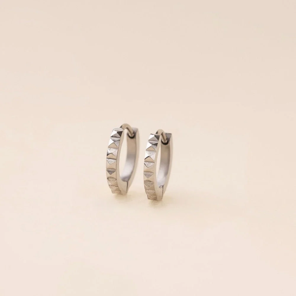 Studded Huggie Hoop Earrings - Image 3