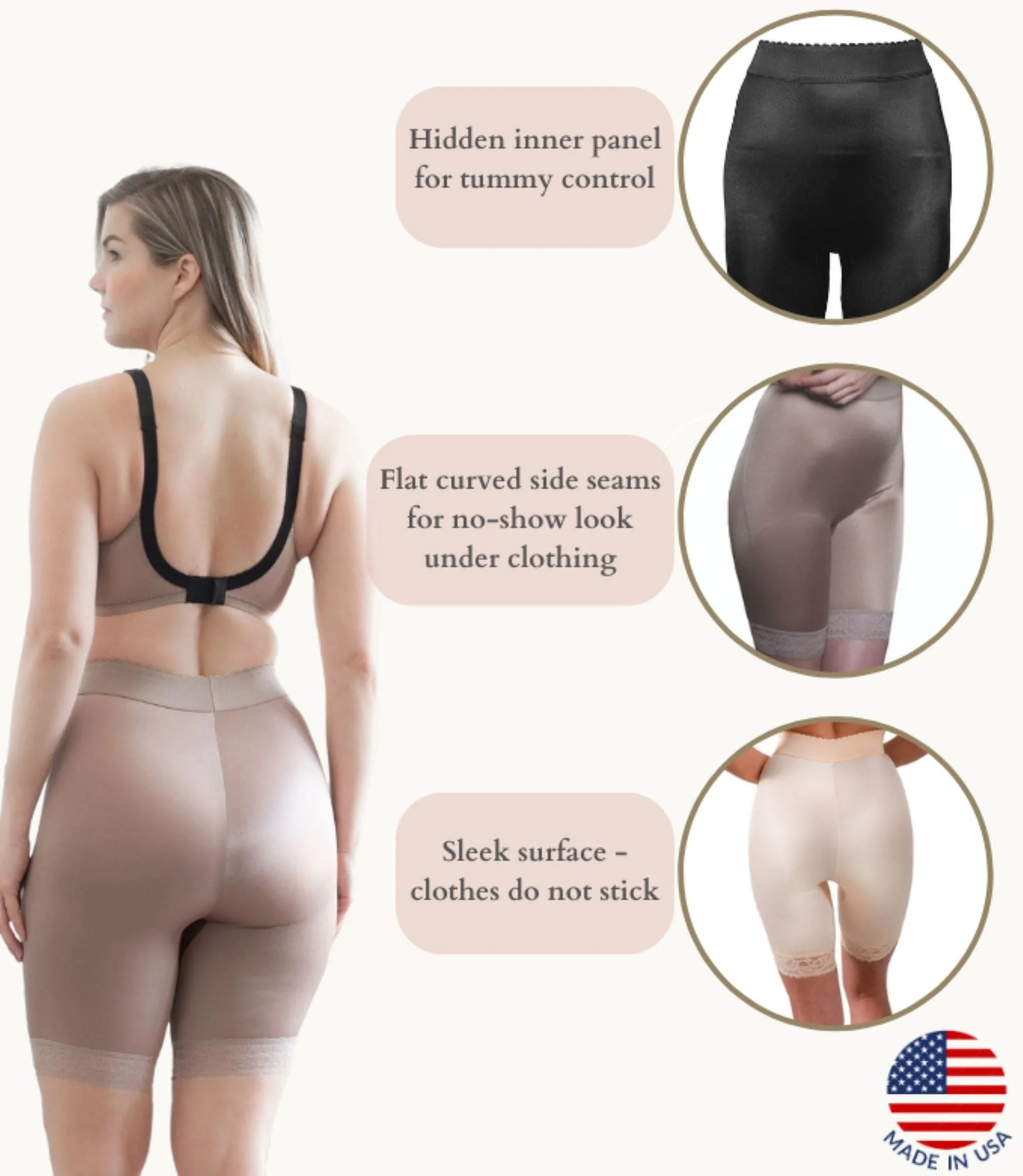 High Waist Light Shaping Bike Short | Satin 4-Way Stretch with Built-In Panty | Style 518 - Image 3