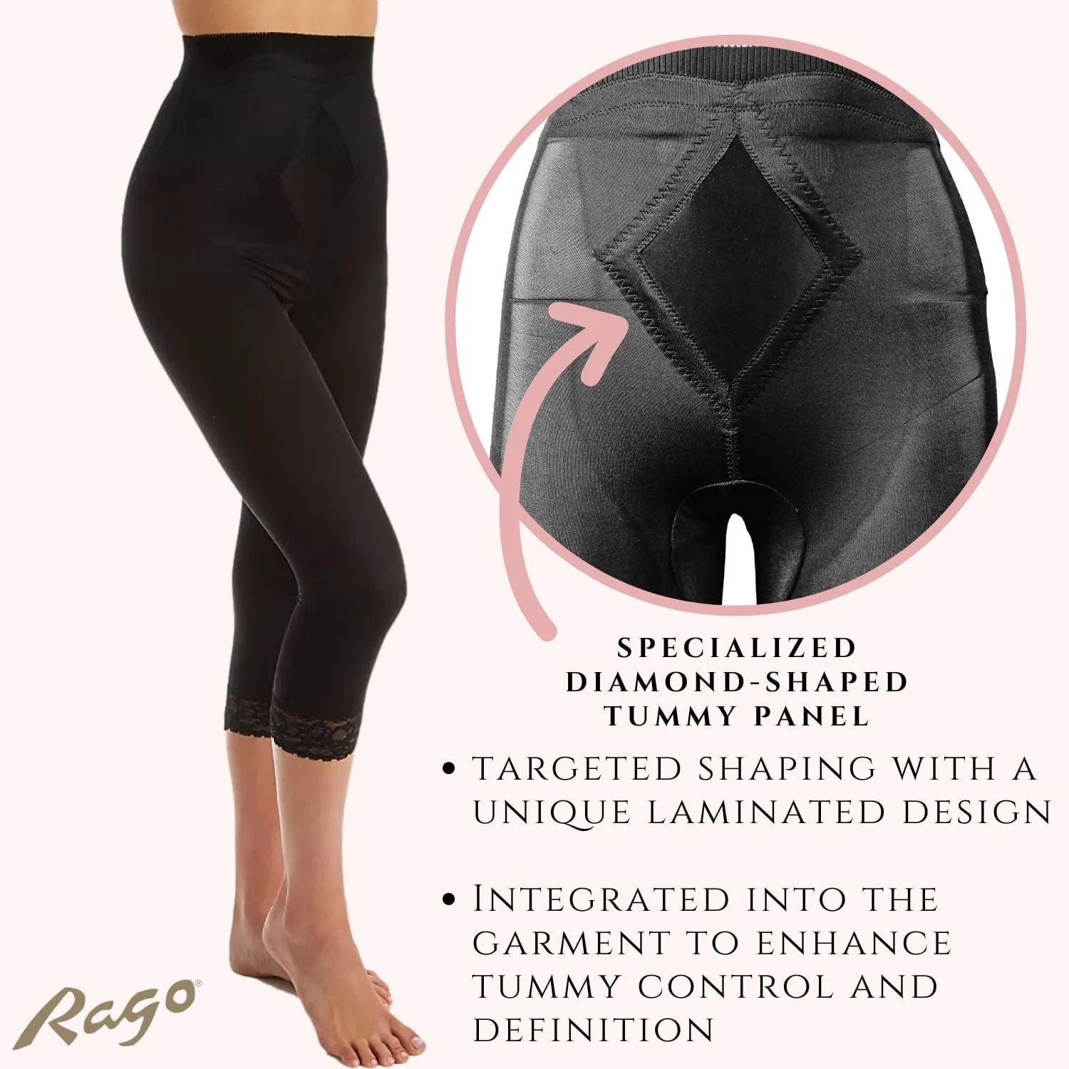 High Waist Capri Pant Liner with Tummy Control Satin Panel | Memory Compression Fabric | Medium Support | Style 6266 - Image 2