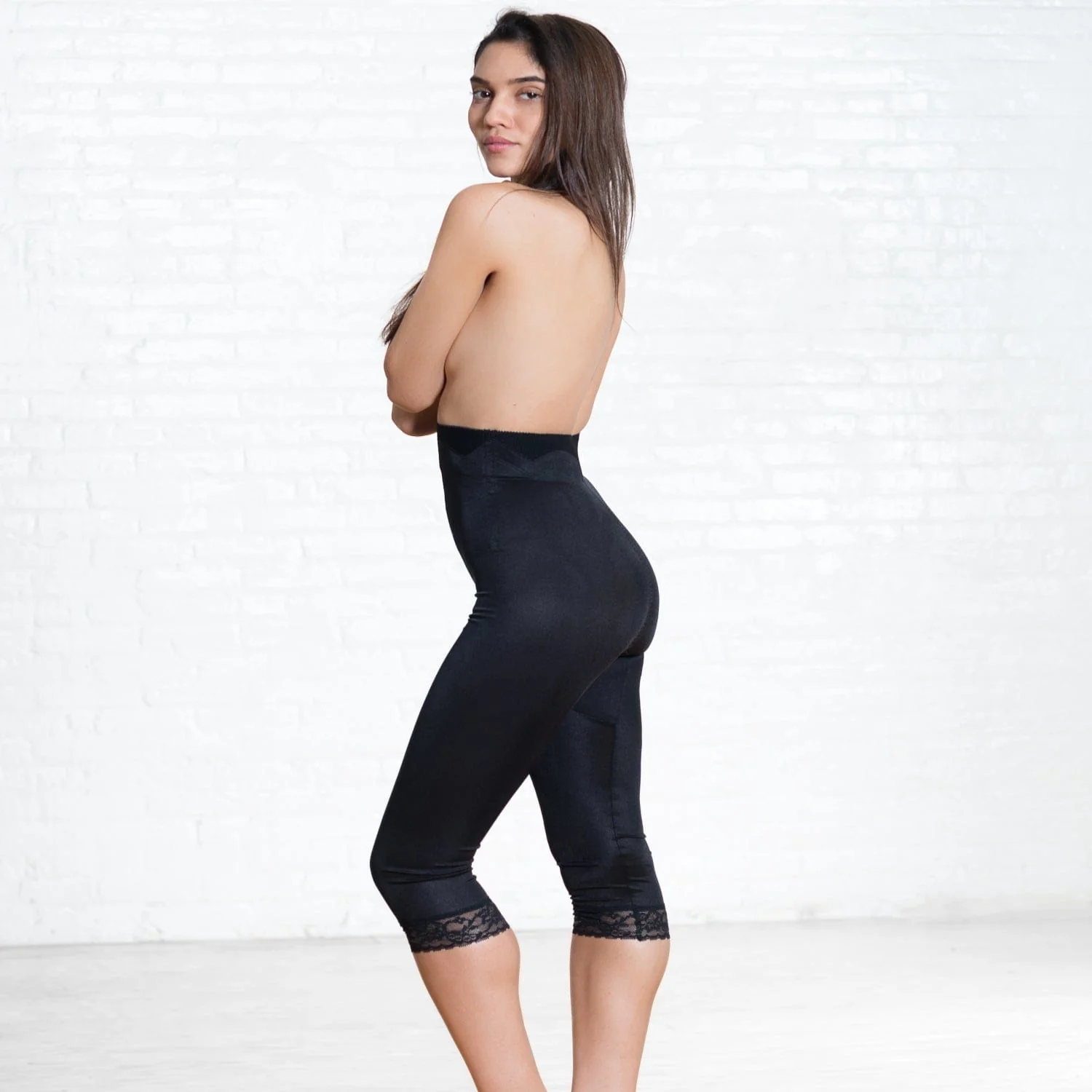 High Waist Capri Pant Liner with Tummy Control Satin Panel | Memory Compression Fabric | Medium Support | Style 6266 - Image 6