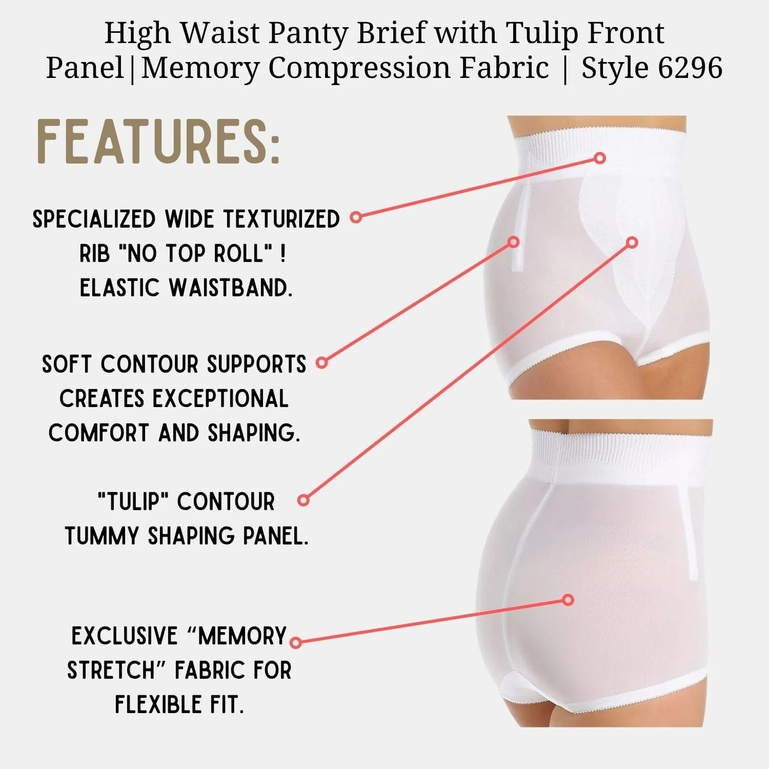 High Waist Panty Brief with Tulip Front Panel | Memory Compression Fabric | Medium Support | Style 6296 - Image 2