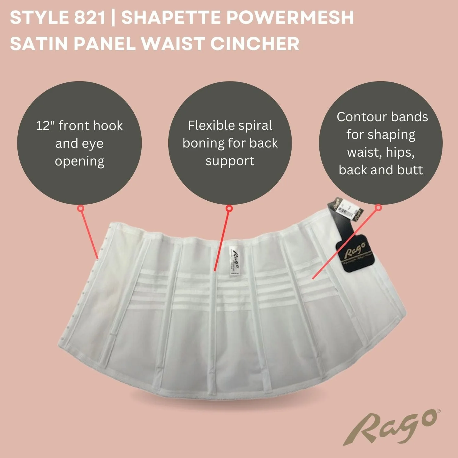 Shapette Powermesh Satin Panel Waist Cincher | Style 821 - Image 3