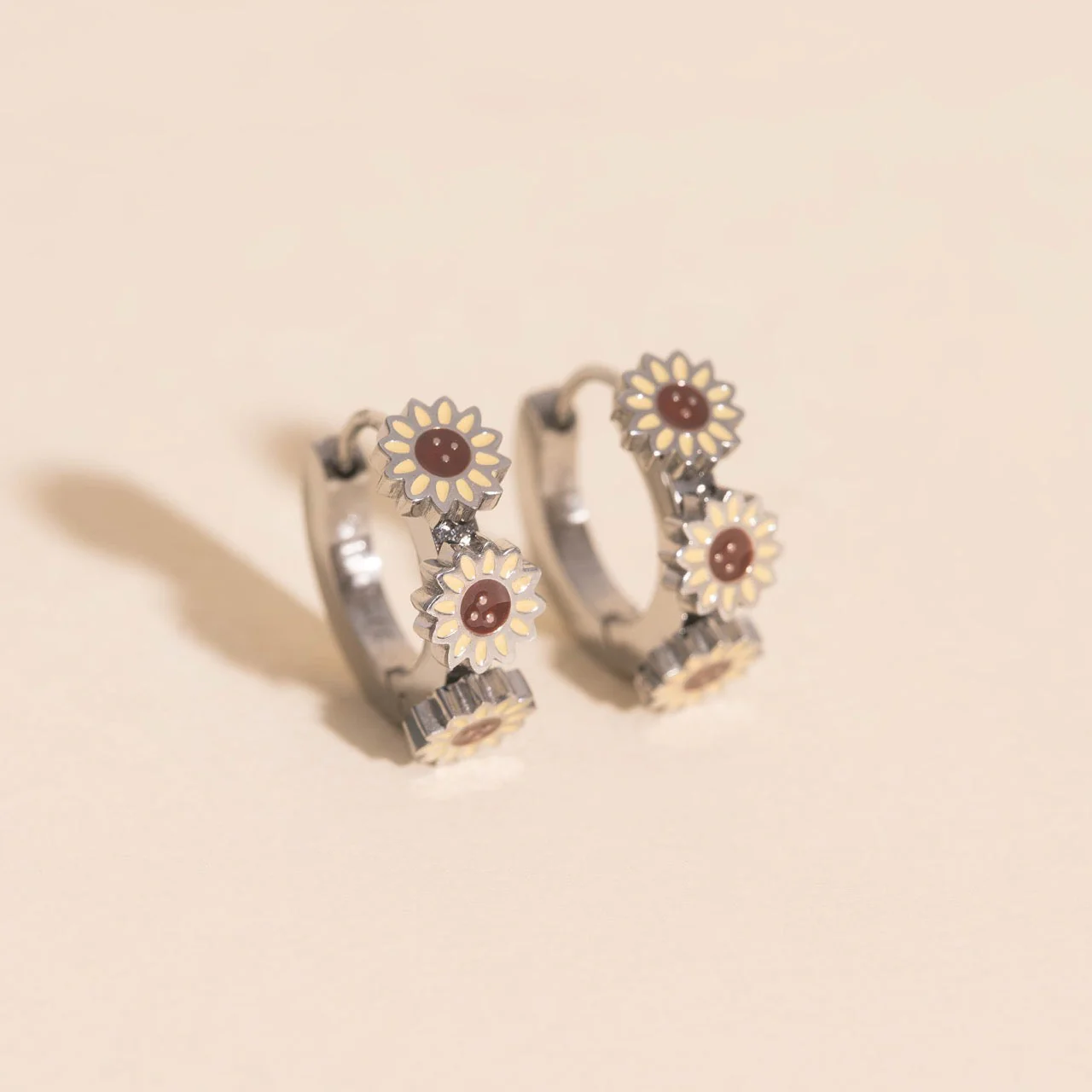 Sunflower 3D Huggie Hoop Earrings