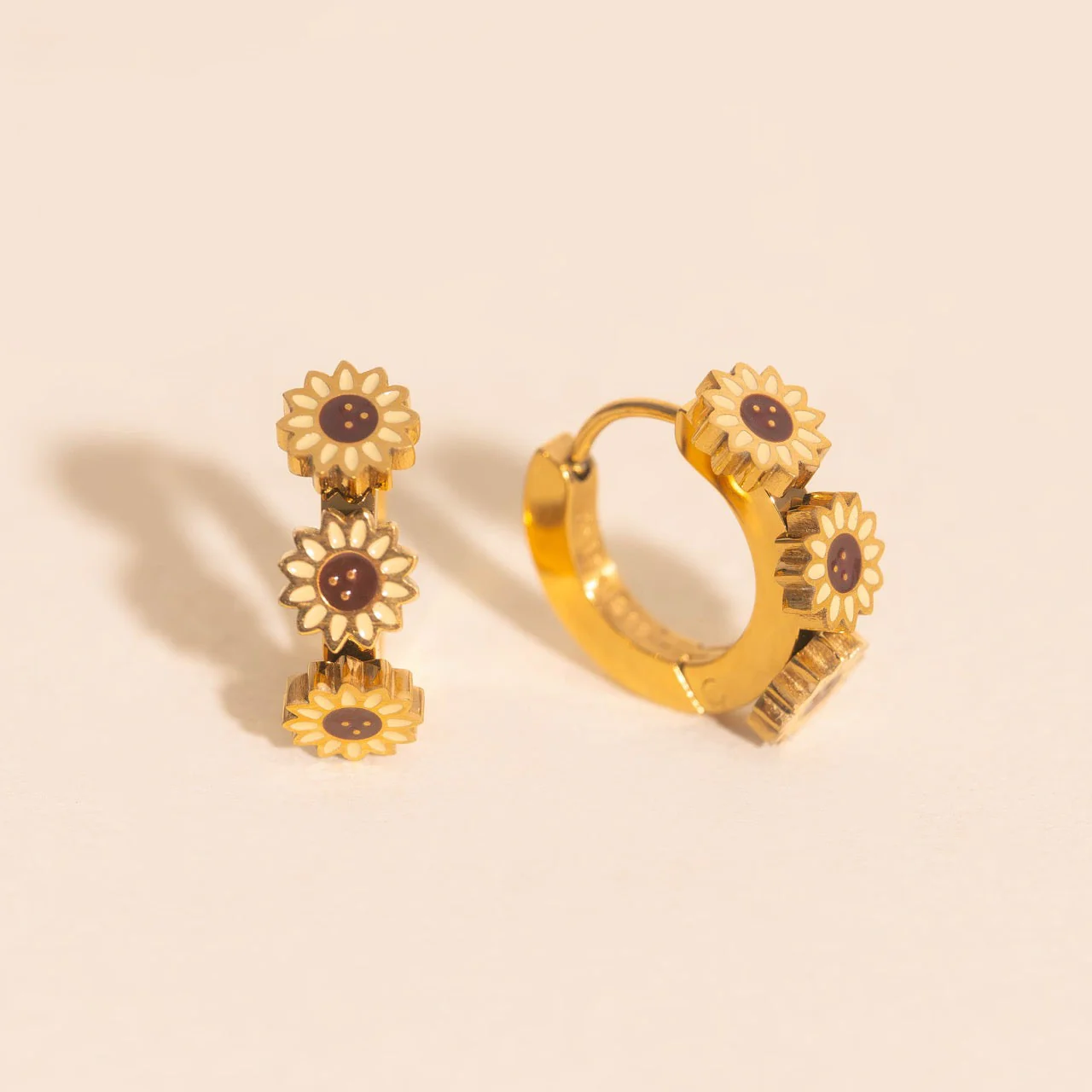 Sunflower 3D Huggie Hoop Earrings - Image 3