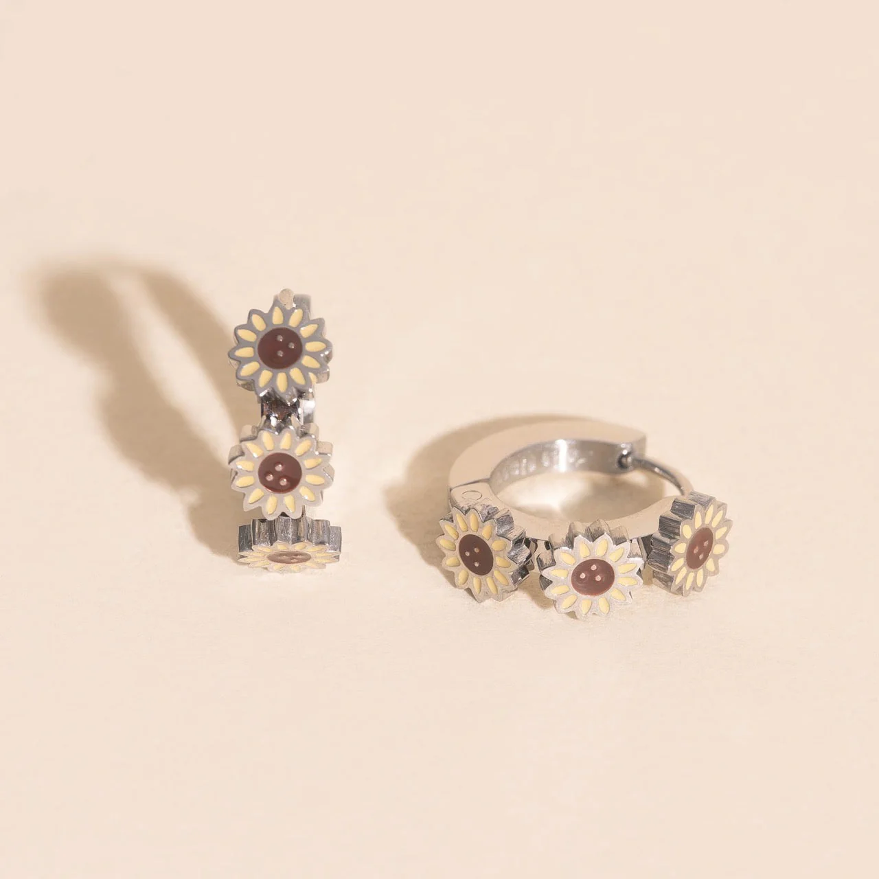 Sunflower 3D Huggie Hoop Earrings - Image 4
