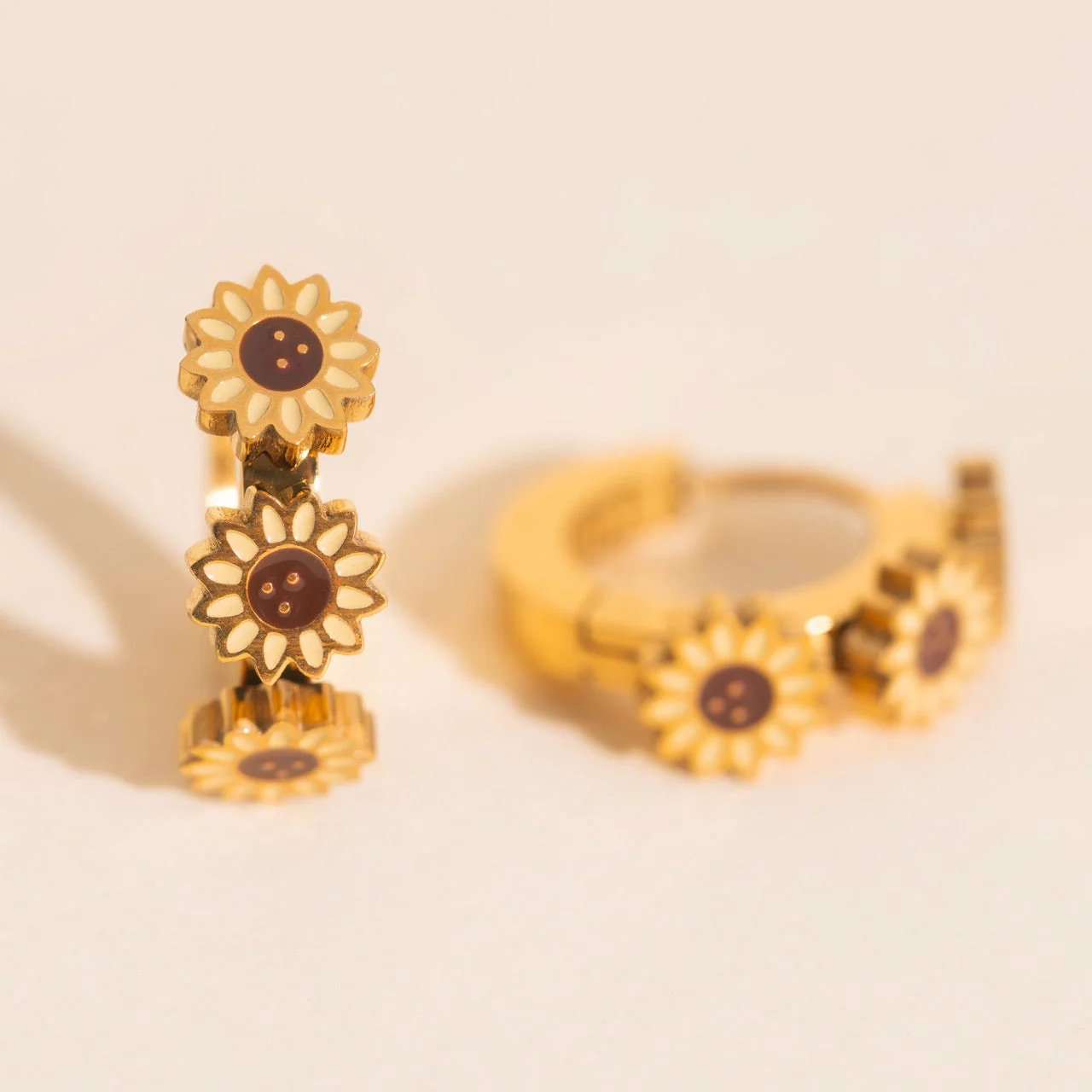 Sunflower 3D Huggie Hoop Earrings - Image 5