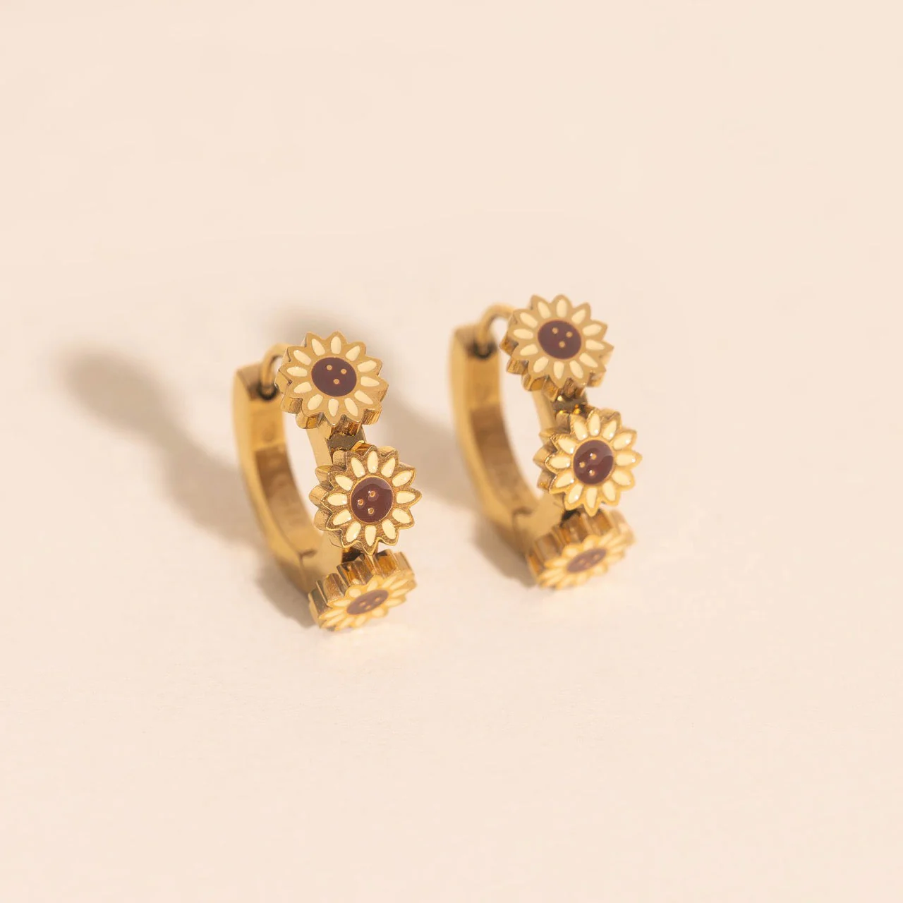 Sunflower 3D Huggie Hoop Earrings - Image 6