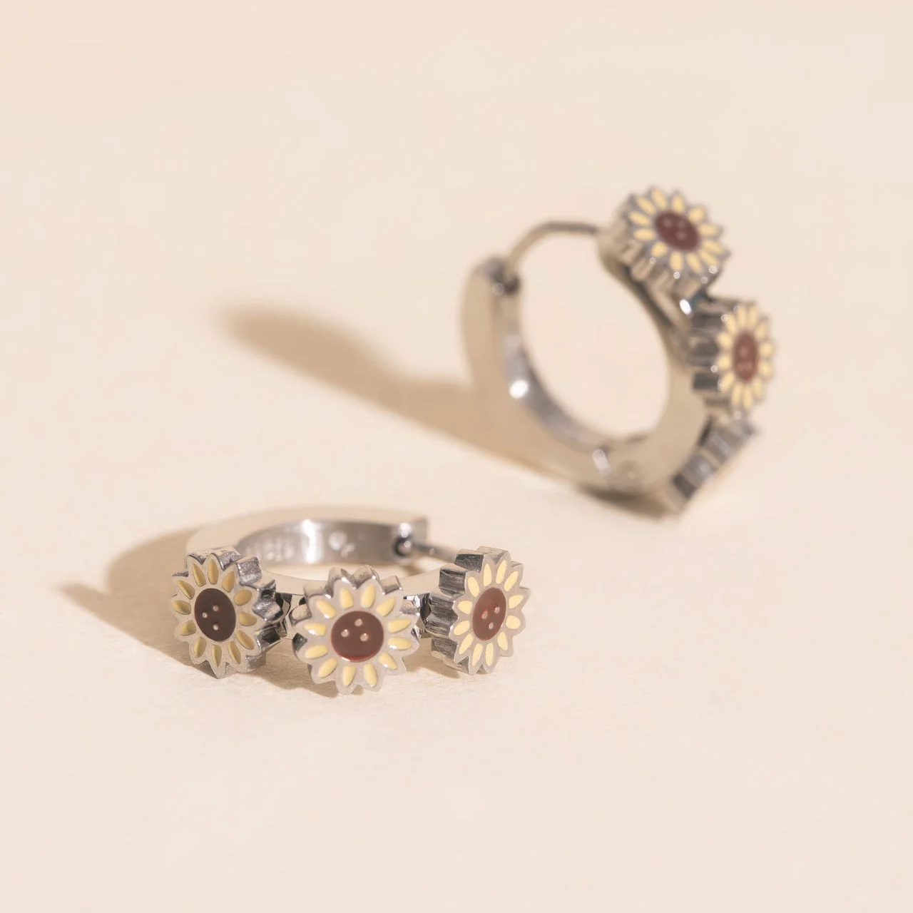 Sunflower 3D Huggie Hoop Earrings - Image 7