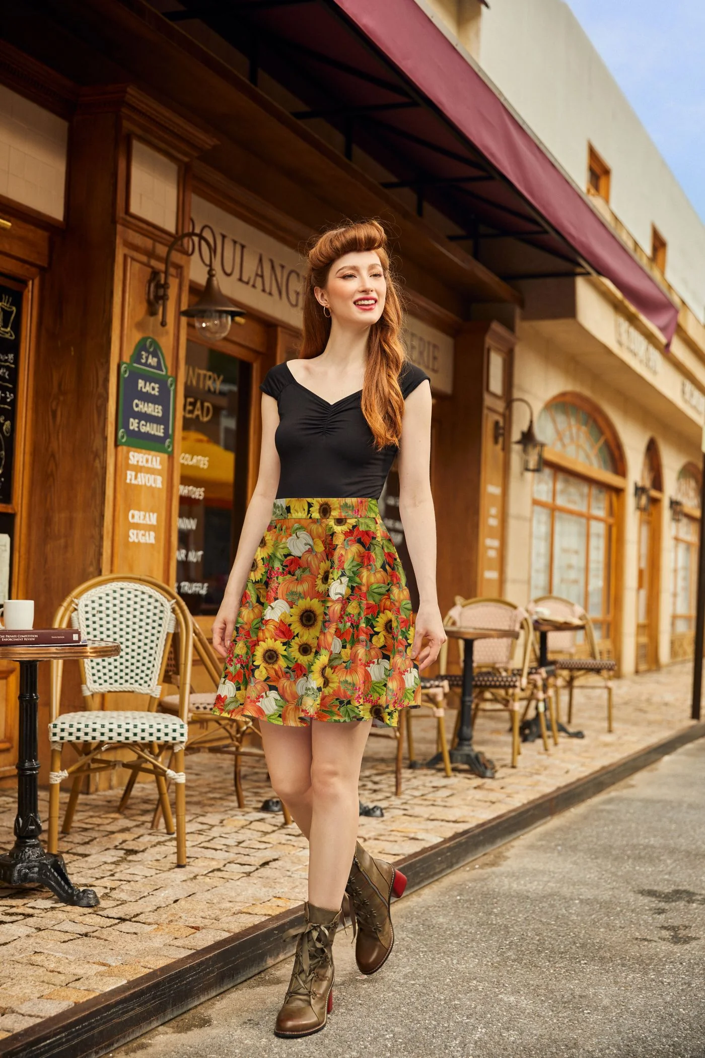 Sunflower & Pumpkin Skater Skirt - Image 2