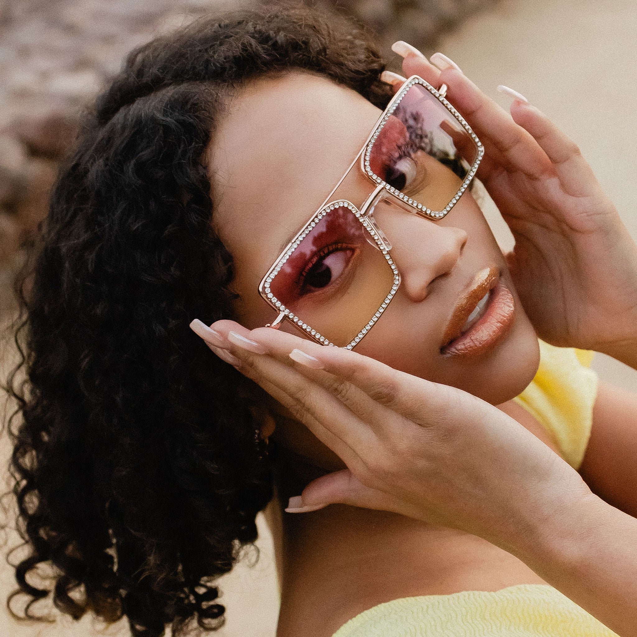 SUNSET LOVE Rhinestone Sunglasses