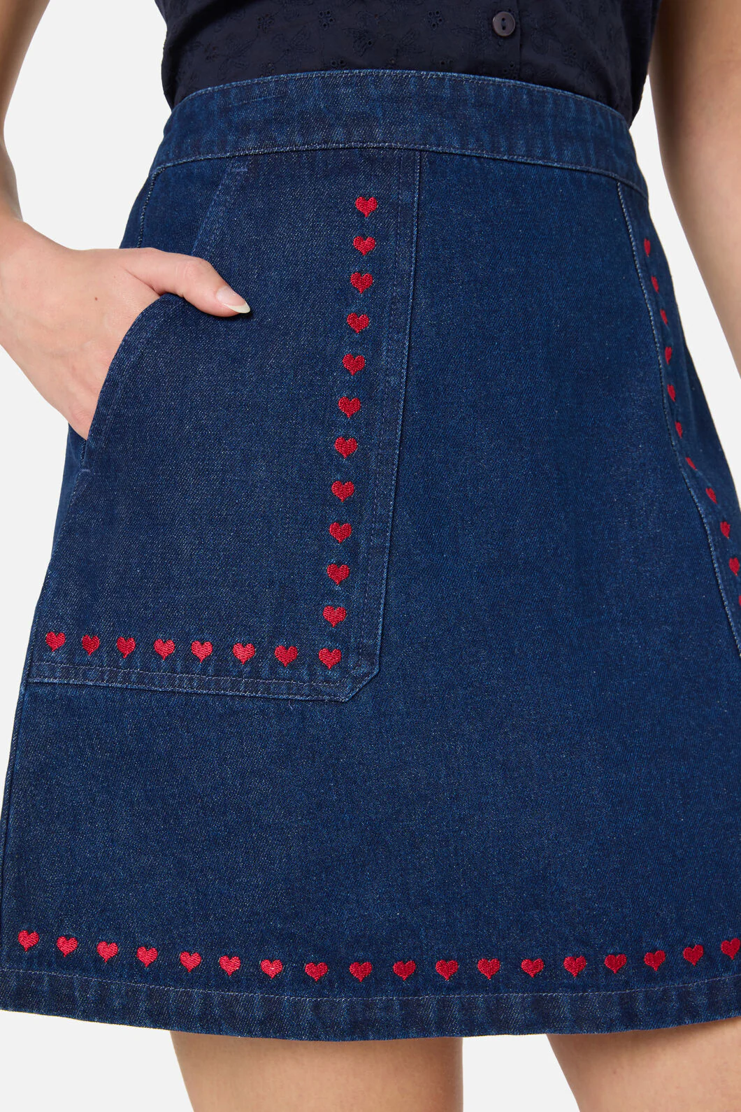 Sweet Heart Embroidered Denim Skirt - Image 2