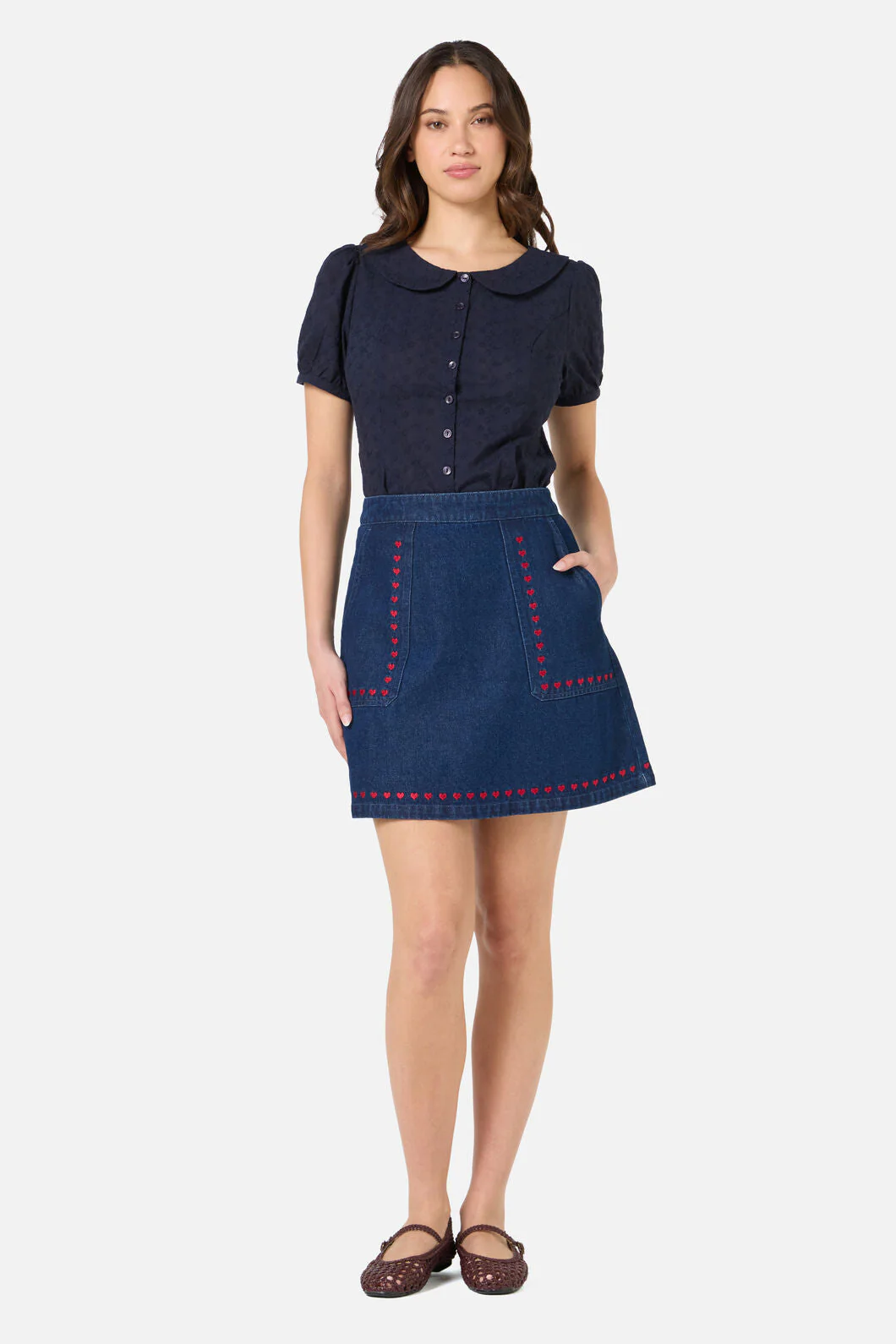 Sweet Heart Embroidered Denim Skirt - Image 3