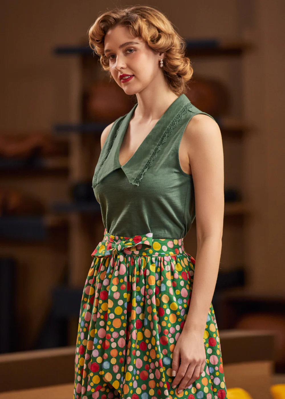 Sweet Stitched Collar V-Neck Top - Image 5