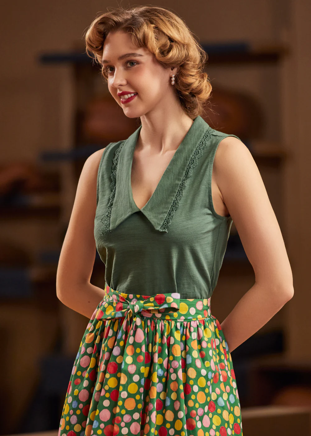Sweet Stitched Collar V-Neck Top - Image 6