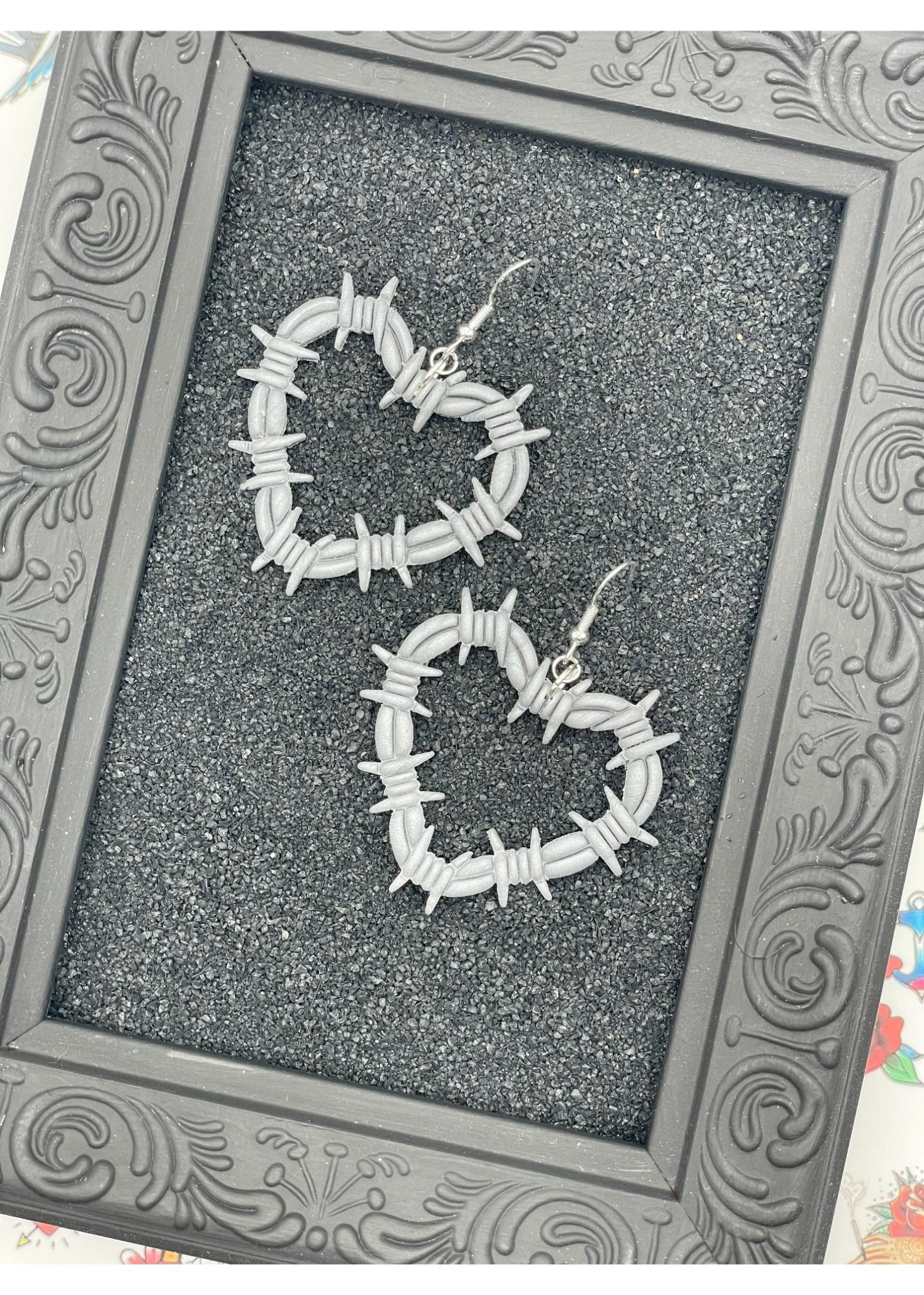 Tattoo Love Barbed Wire Heart Earrings - Image 2