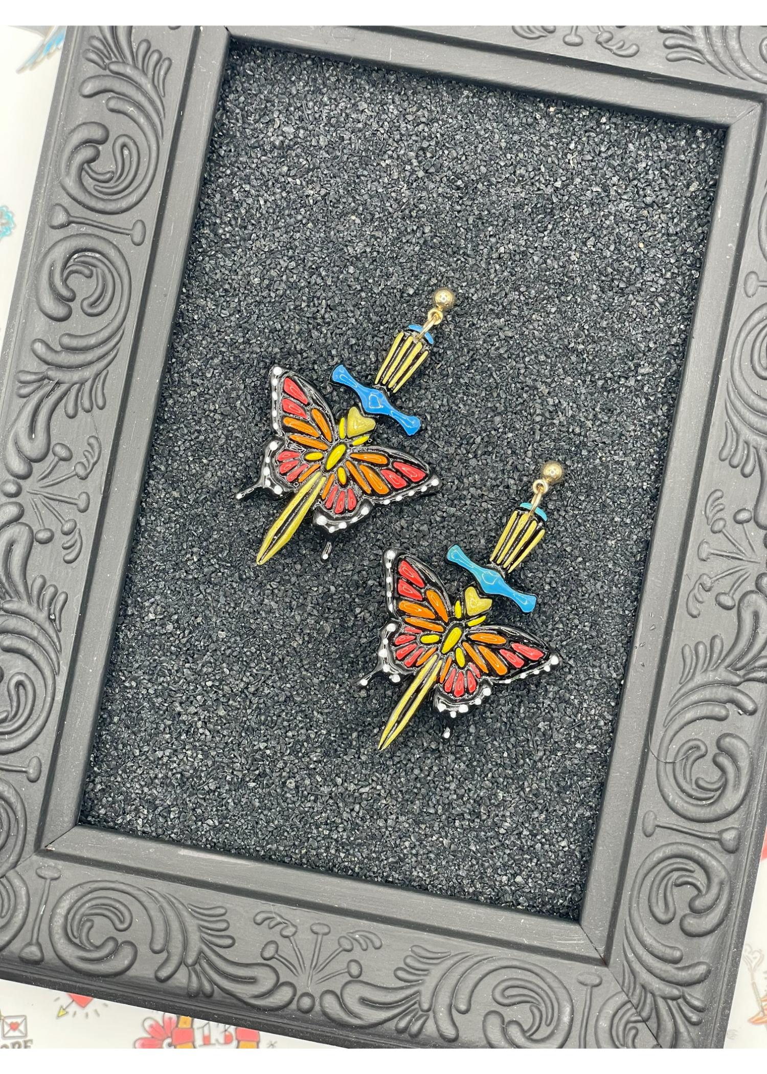 Tattoo Love Butterfly Dagger Earrings - Image 3