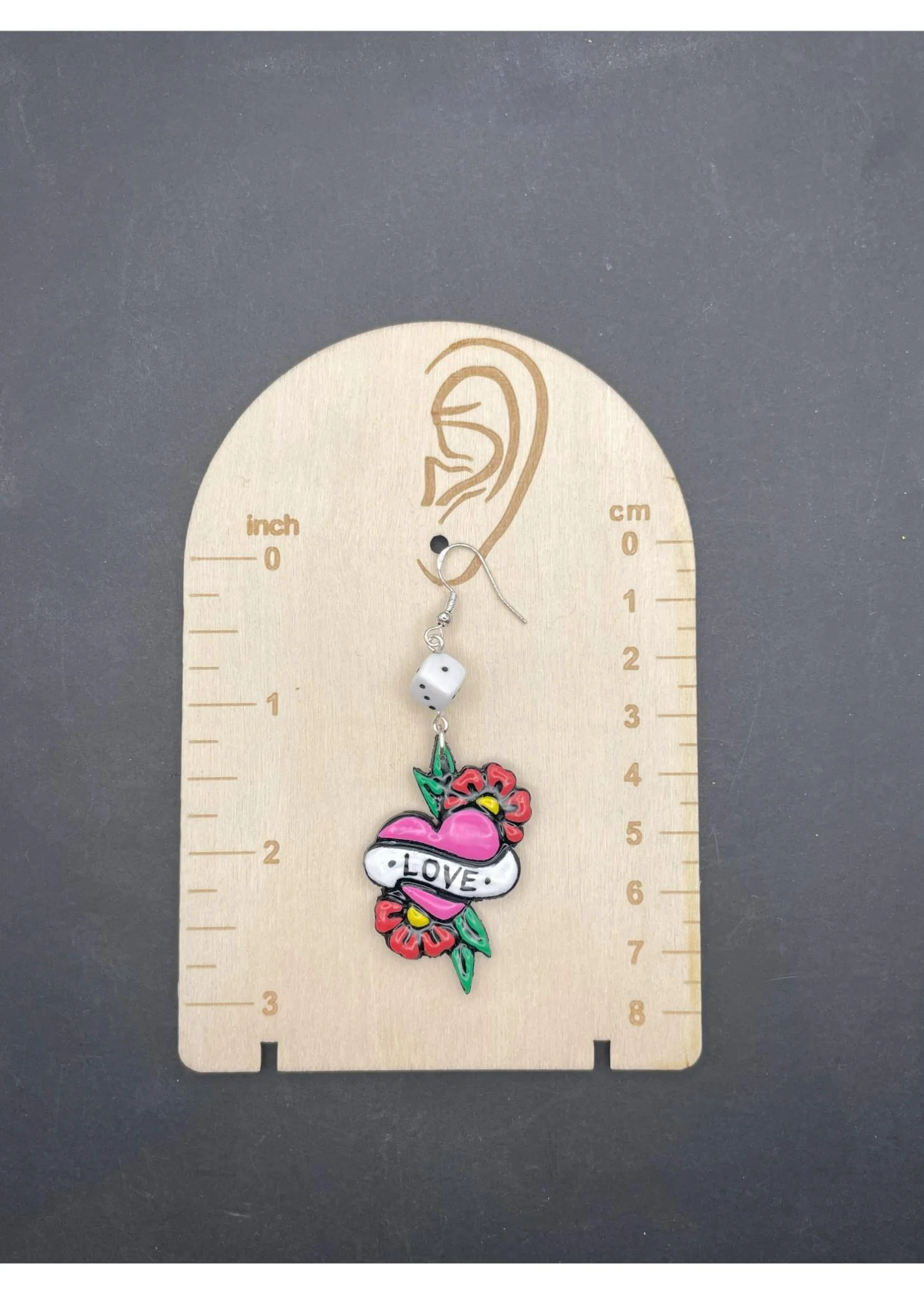 Tattoo Love Dangly Heart Earrings - Image 2