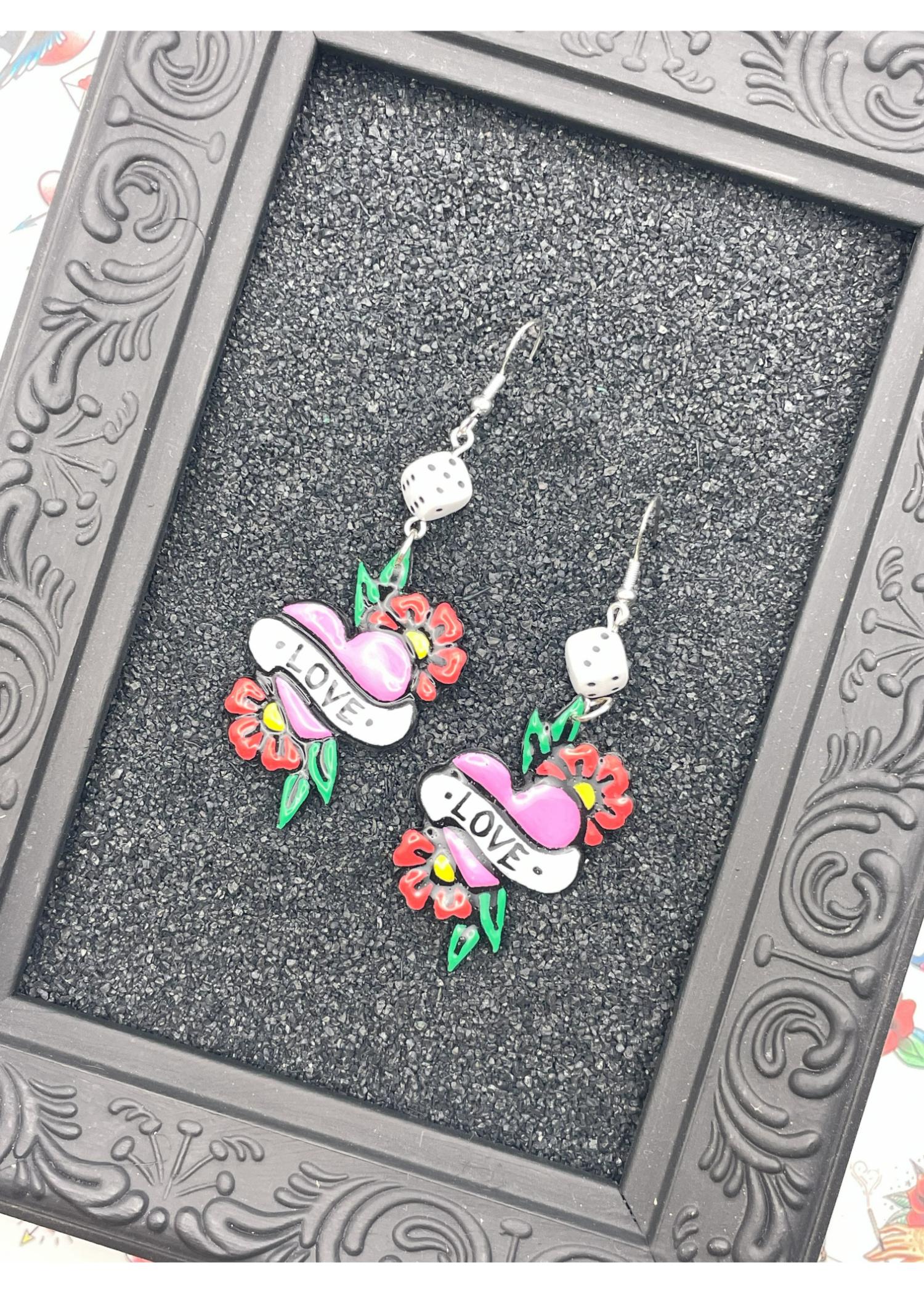 Tattoo Love Dangly Heart Earrings - Image 3