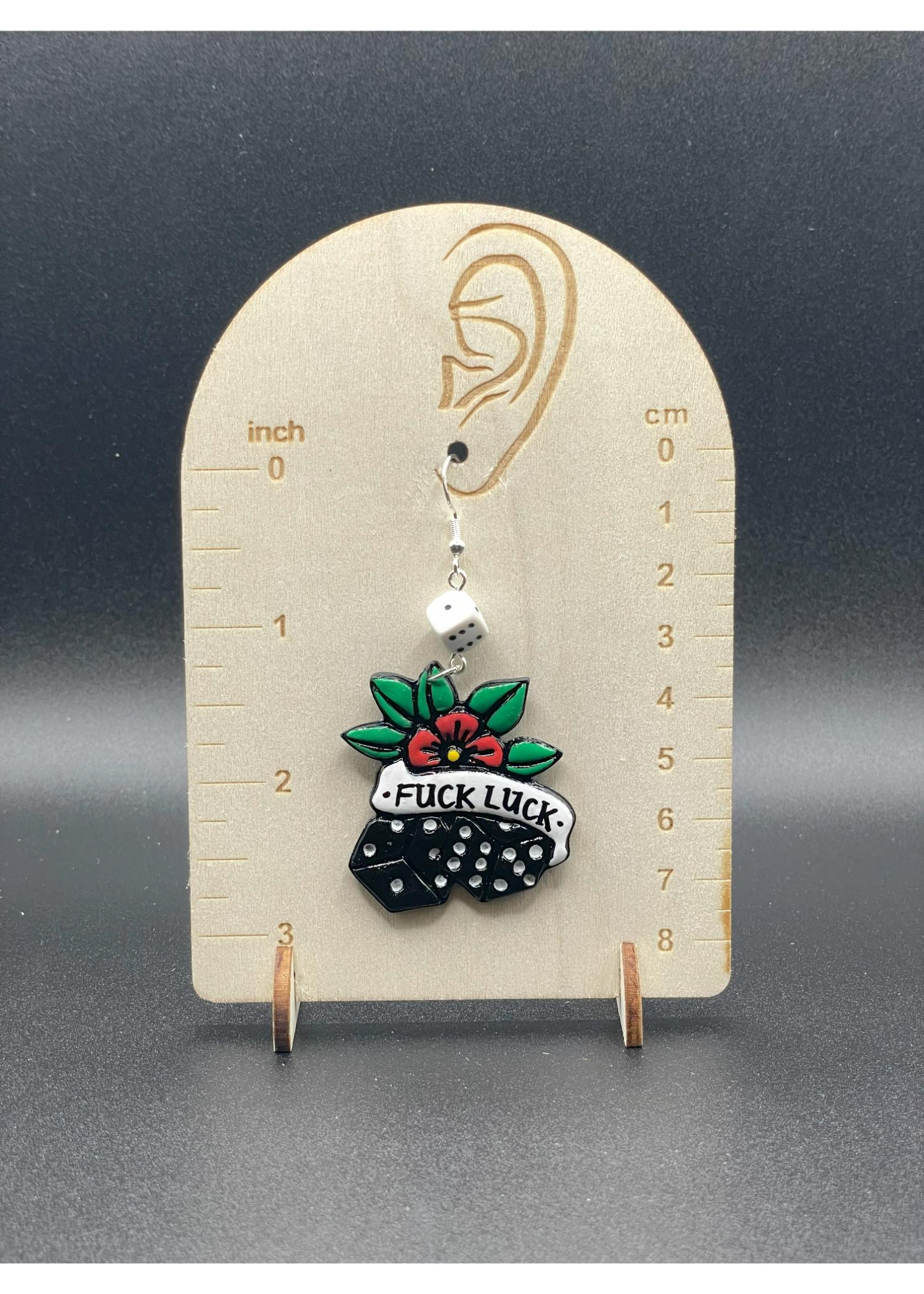 Tattoo Love F*ck Luck Dice Earrings - Image 2