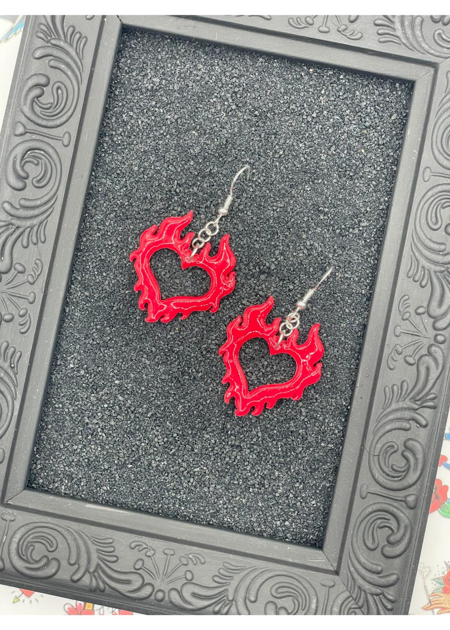 Tattoo Love Flaming Heart Earrings - Image 3