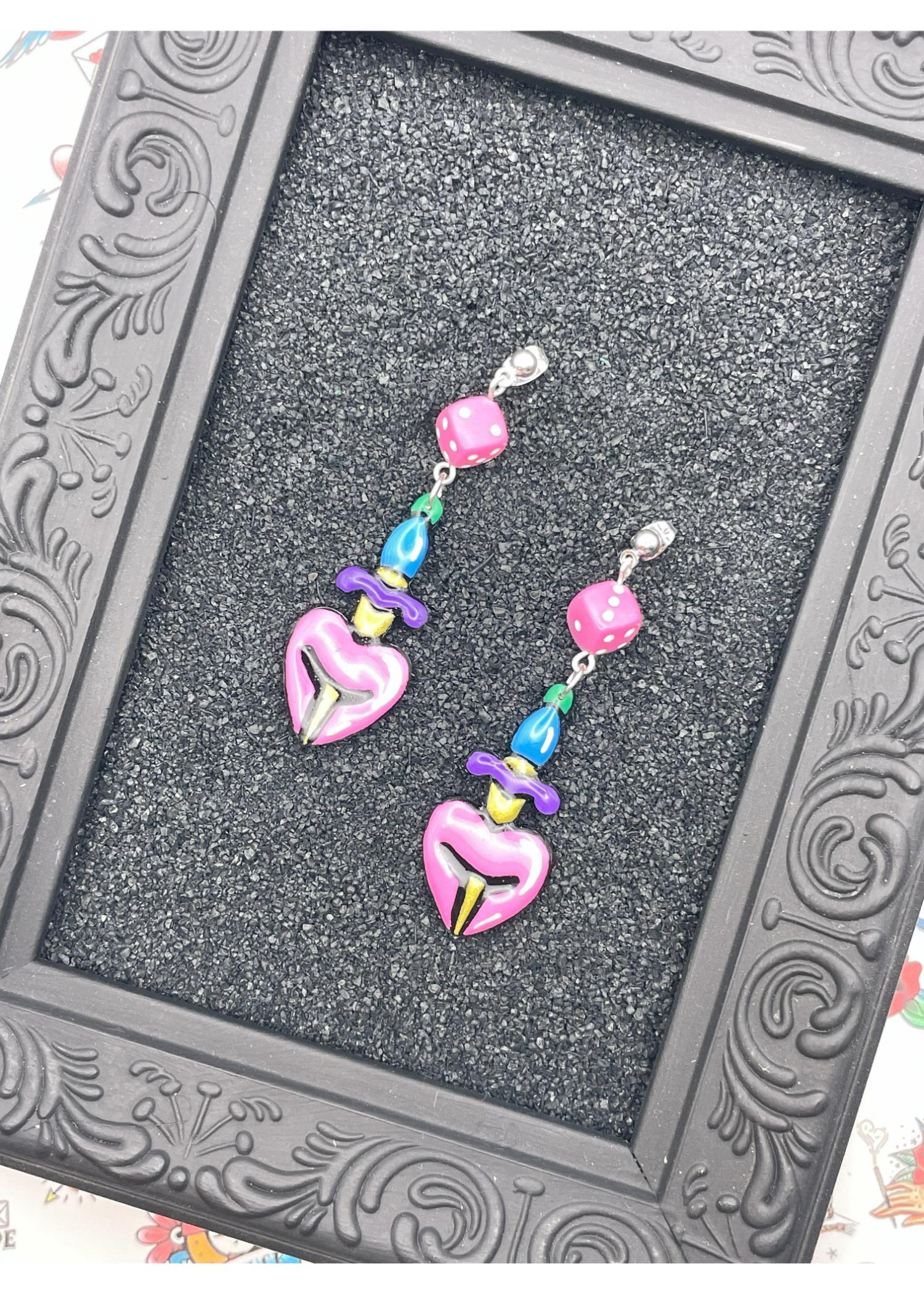 Tattoo Love Heart Dagger Earrings - Image 2