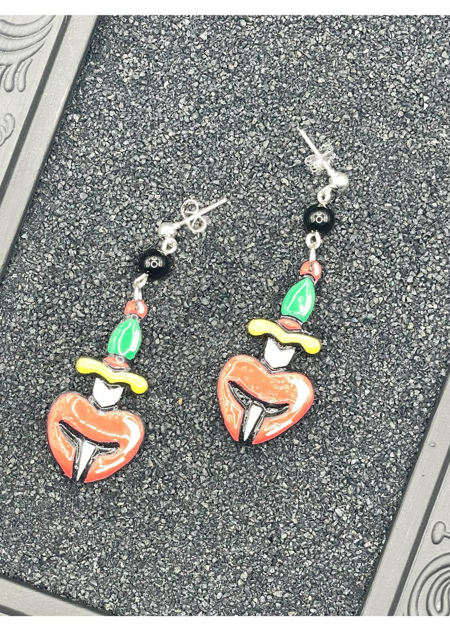 Tattoo Love Heart Dagger Earrings