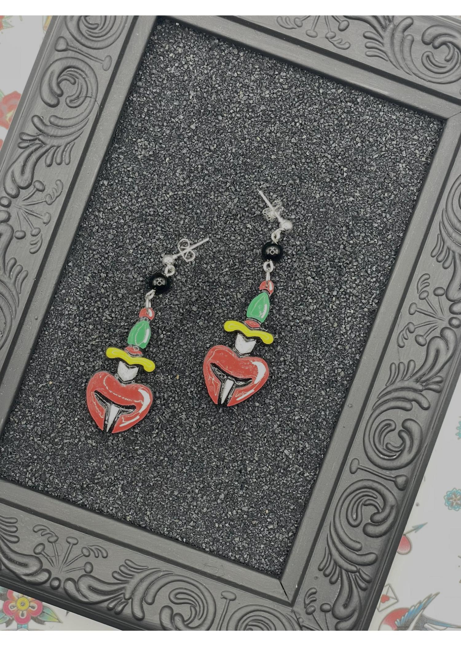 Tattoo Love Heart Dagger Earrings - Image 3