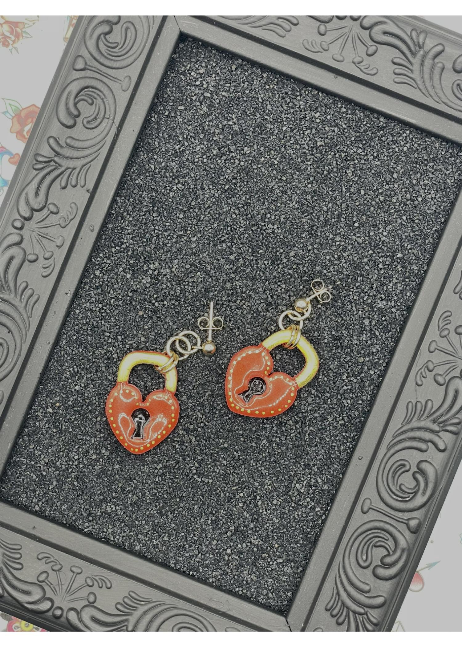 Tattoo Love Heart Padlock Earrings - Image 3
