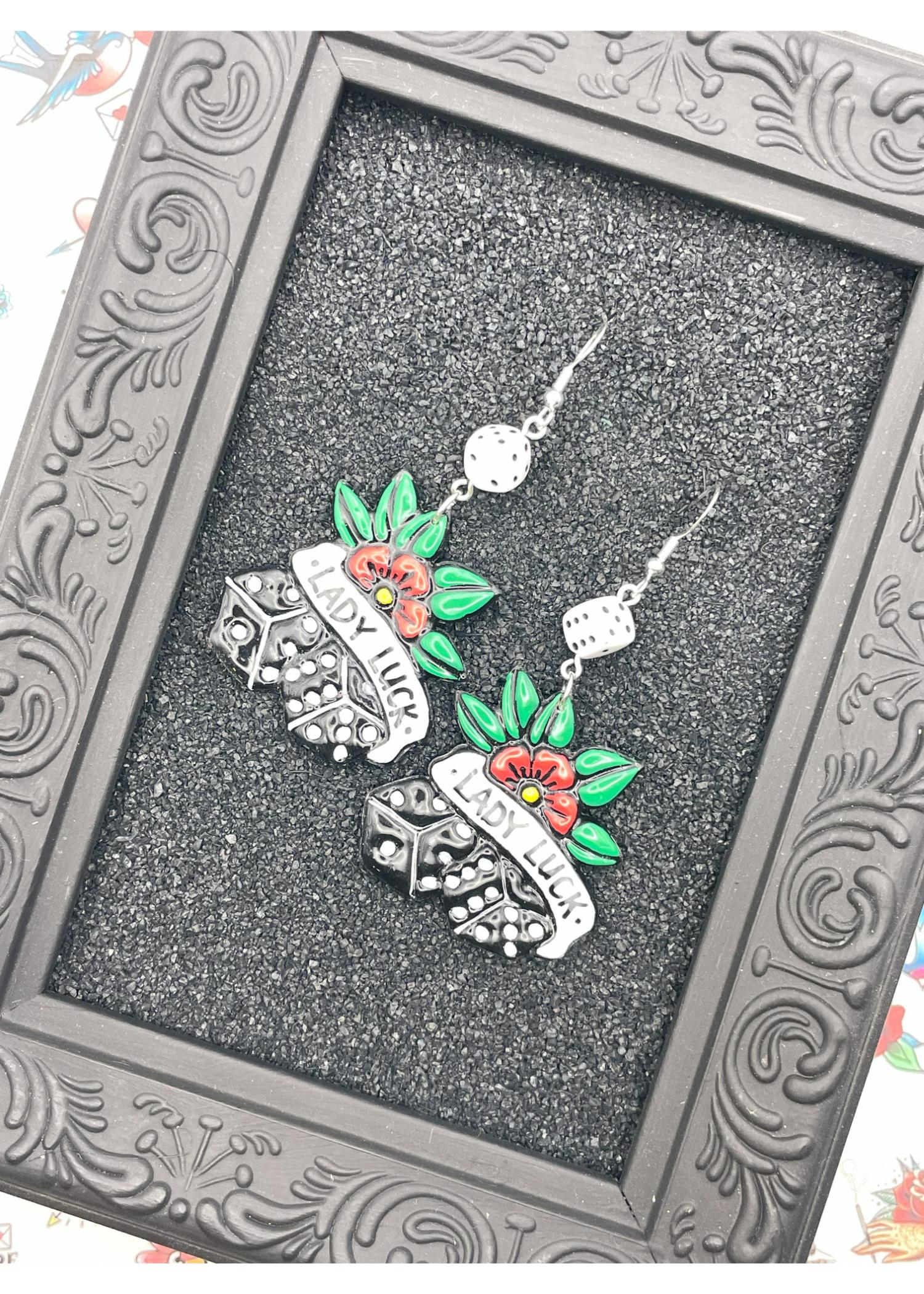 Tattoo Love Lady Luck Dice Earrings - Image 3