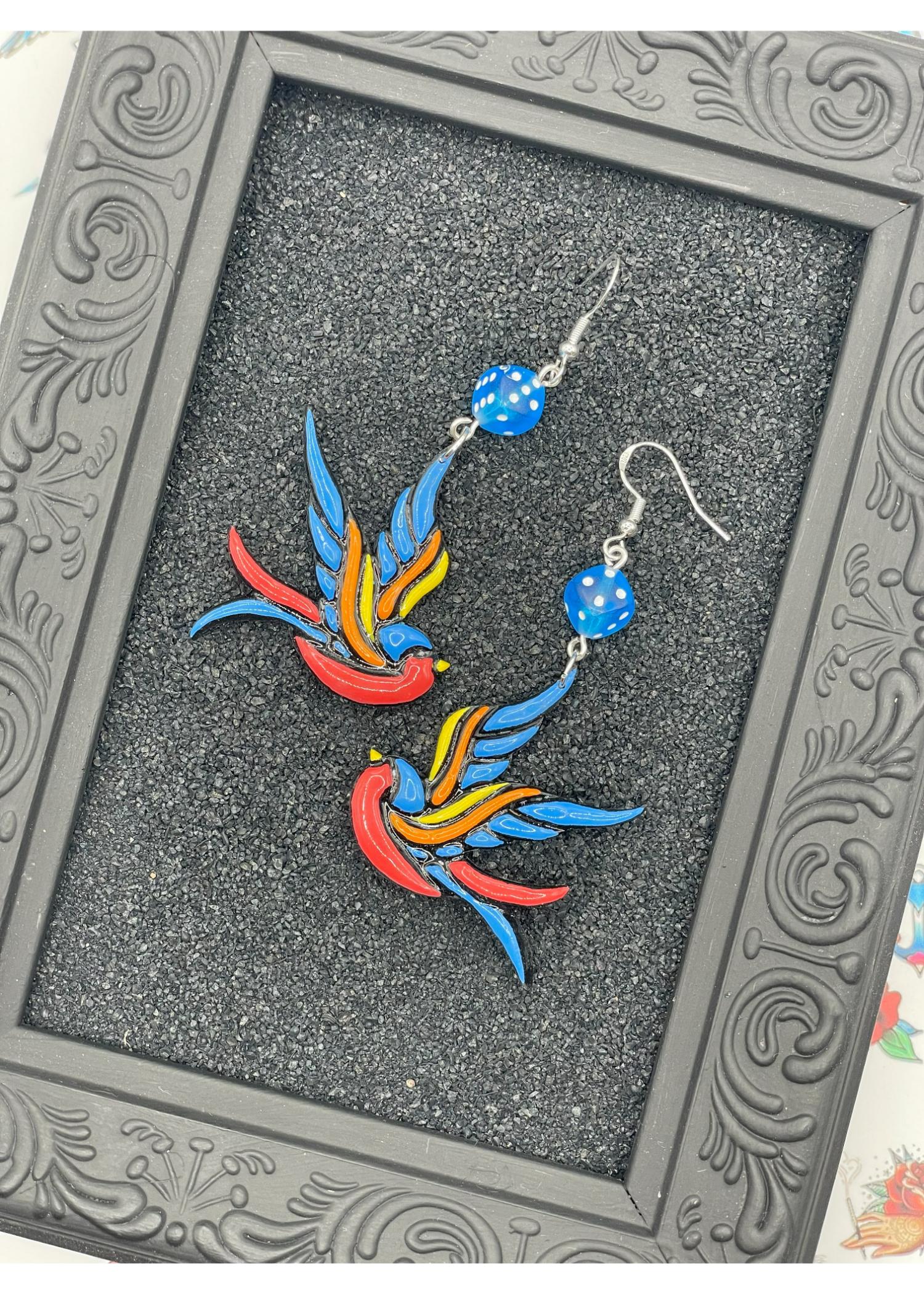 Tattoo Love Painted Swallow Earrings - Image 3