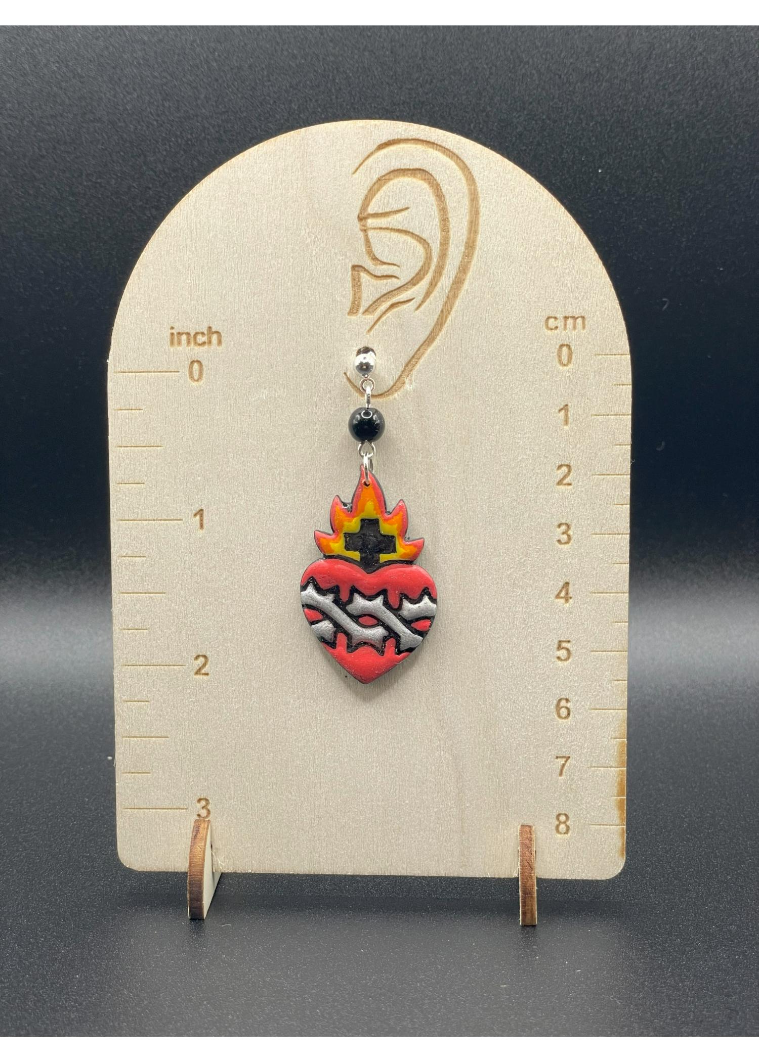 Tattoo Love Sacred Heart Barbed Wire Earrings - Image 2