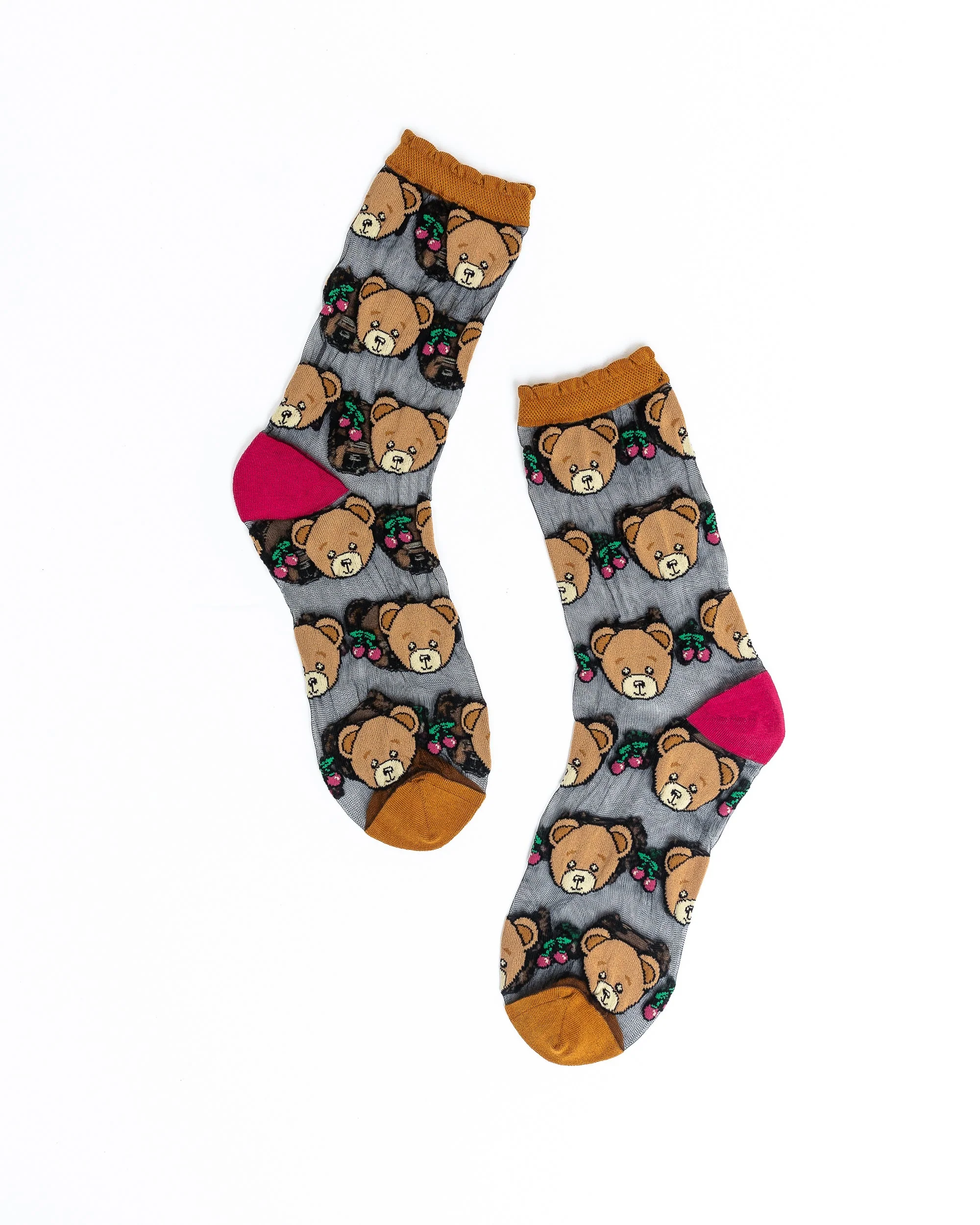 Teddy Bear Ruffle Black Sheer Crew Sock - Image 3