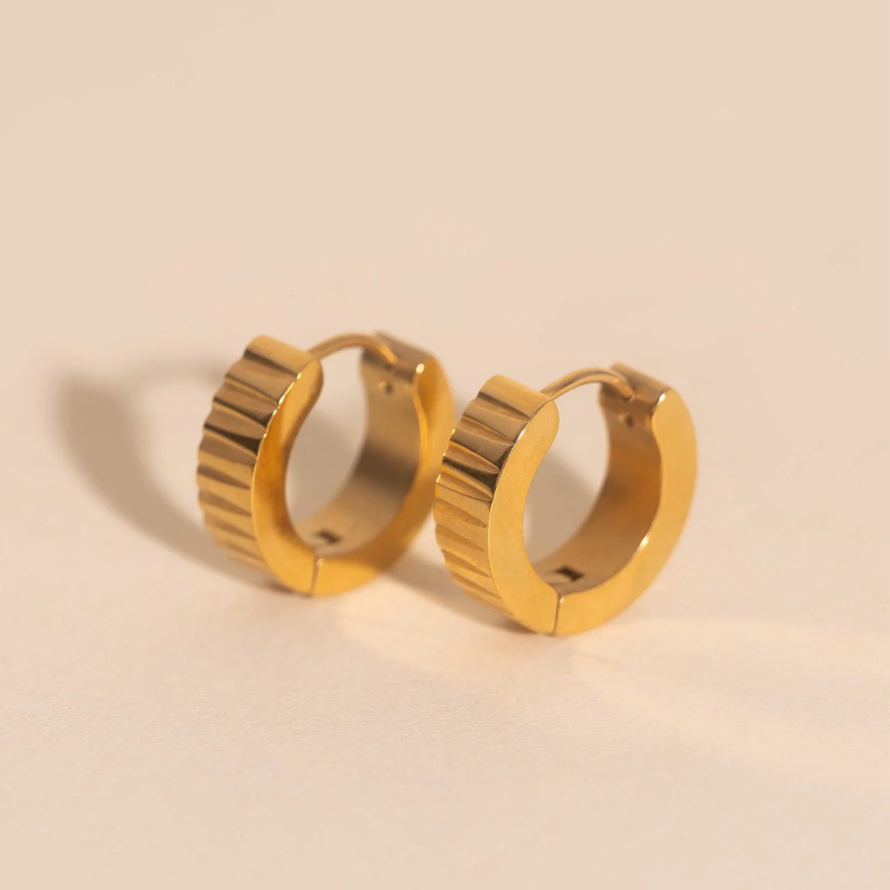 Textured Chunky Huggie Hoop Earrings - Image 4