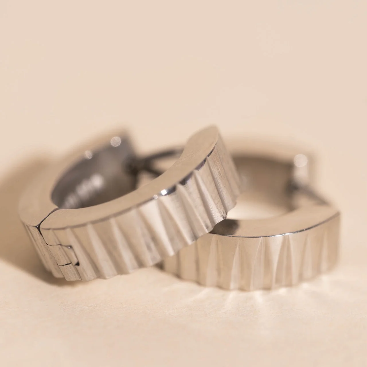 Textured Chunky Huggie Hoop Earrings - Image 8