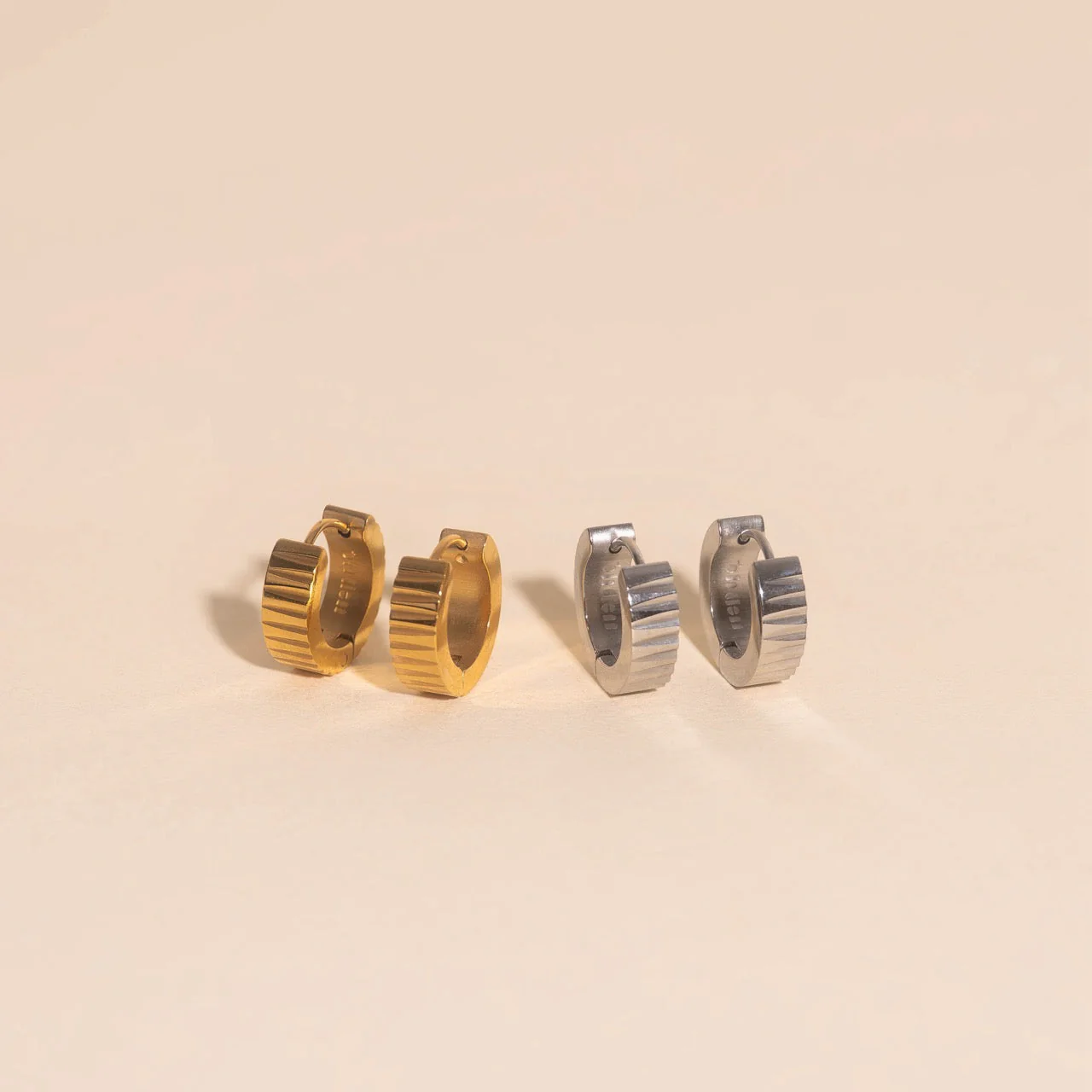 Textured Chunky Huggie Hoop Earrings - Image 9