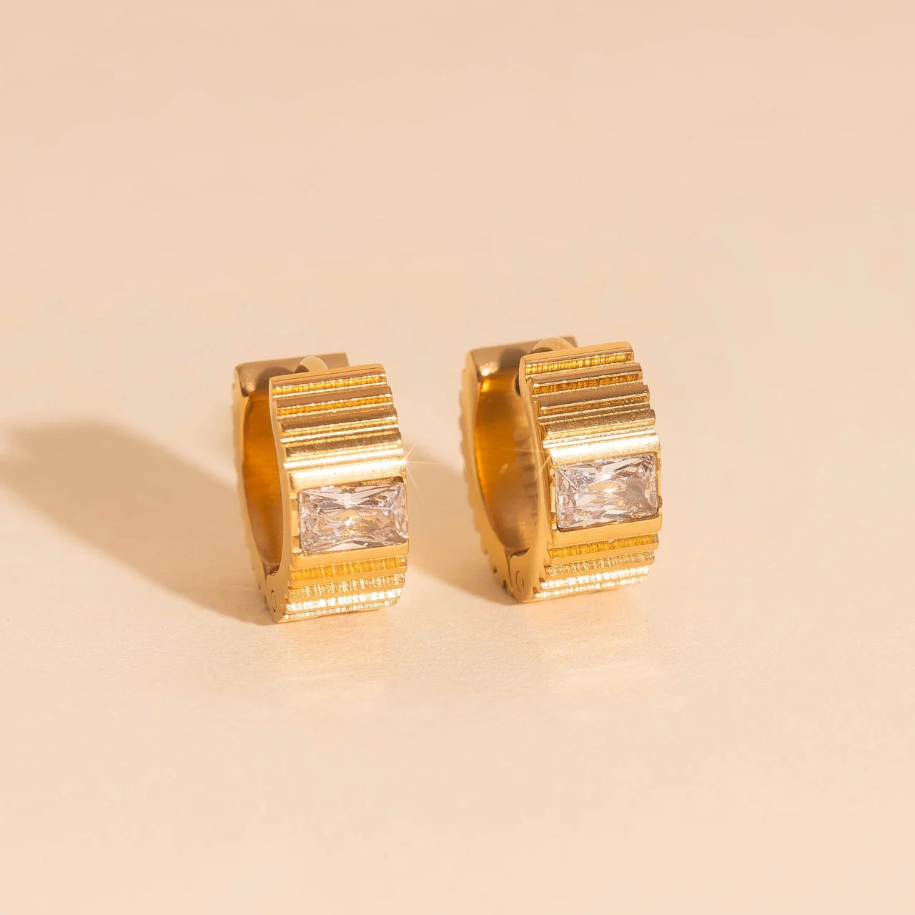 Textured Crystal Super Chunky Huggie Hoop Earrings - Image 2