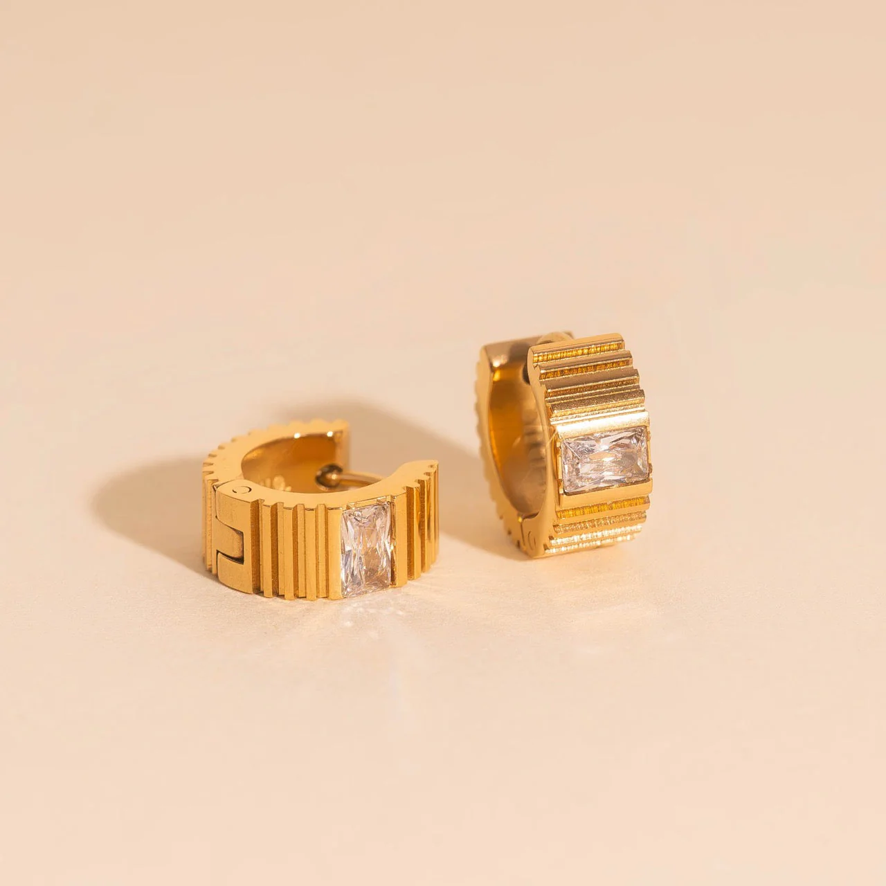 Textured Crystal Super Chunky Huggie Hoop Earrings - Image 3