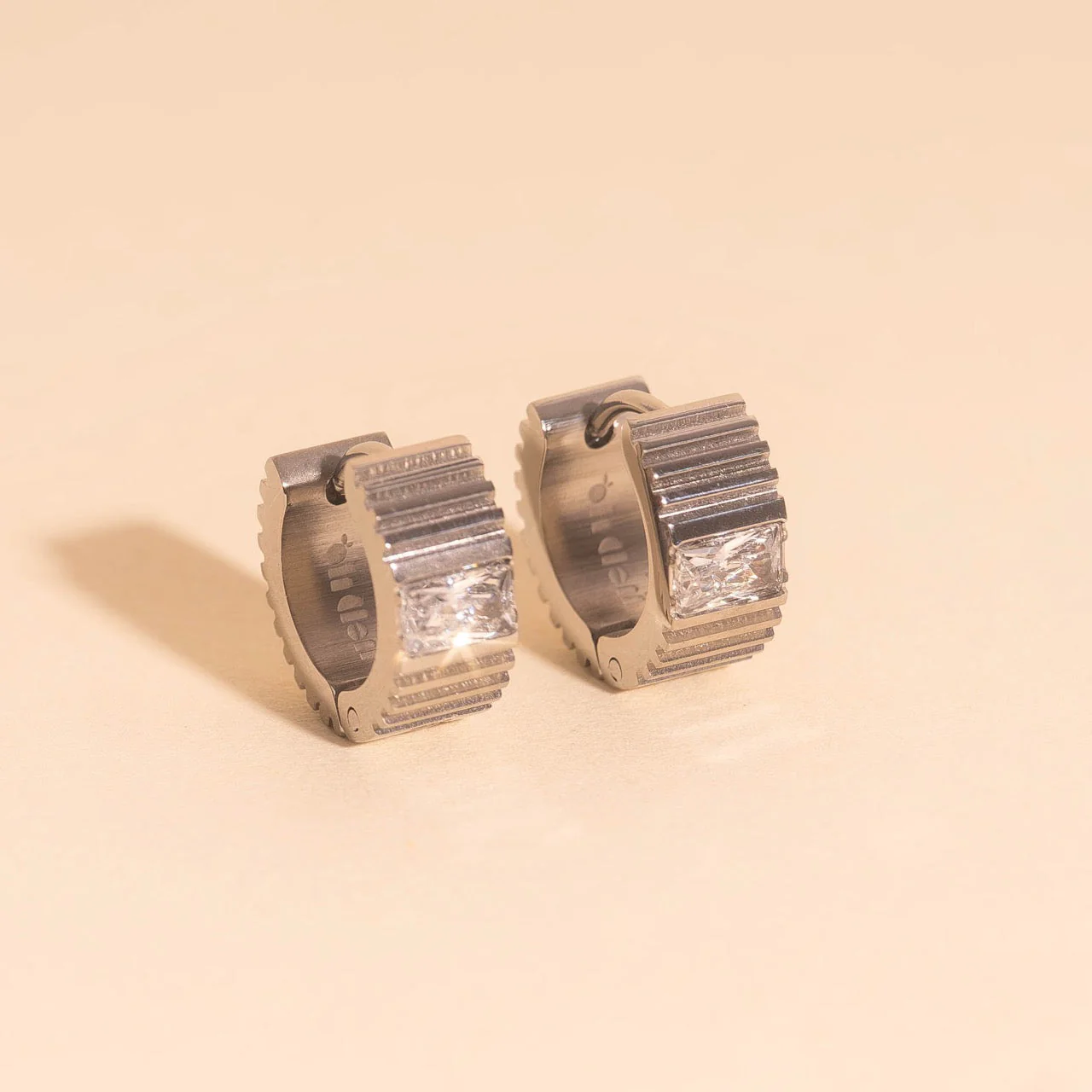 Textured Crystal Super Chunky Huggie Hoop Earrings - Image 6