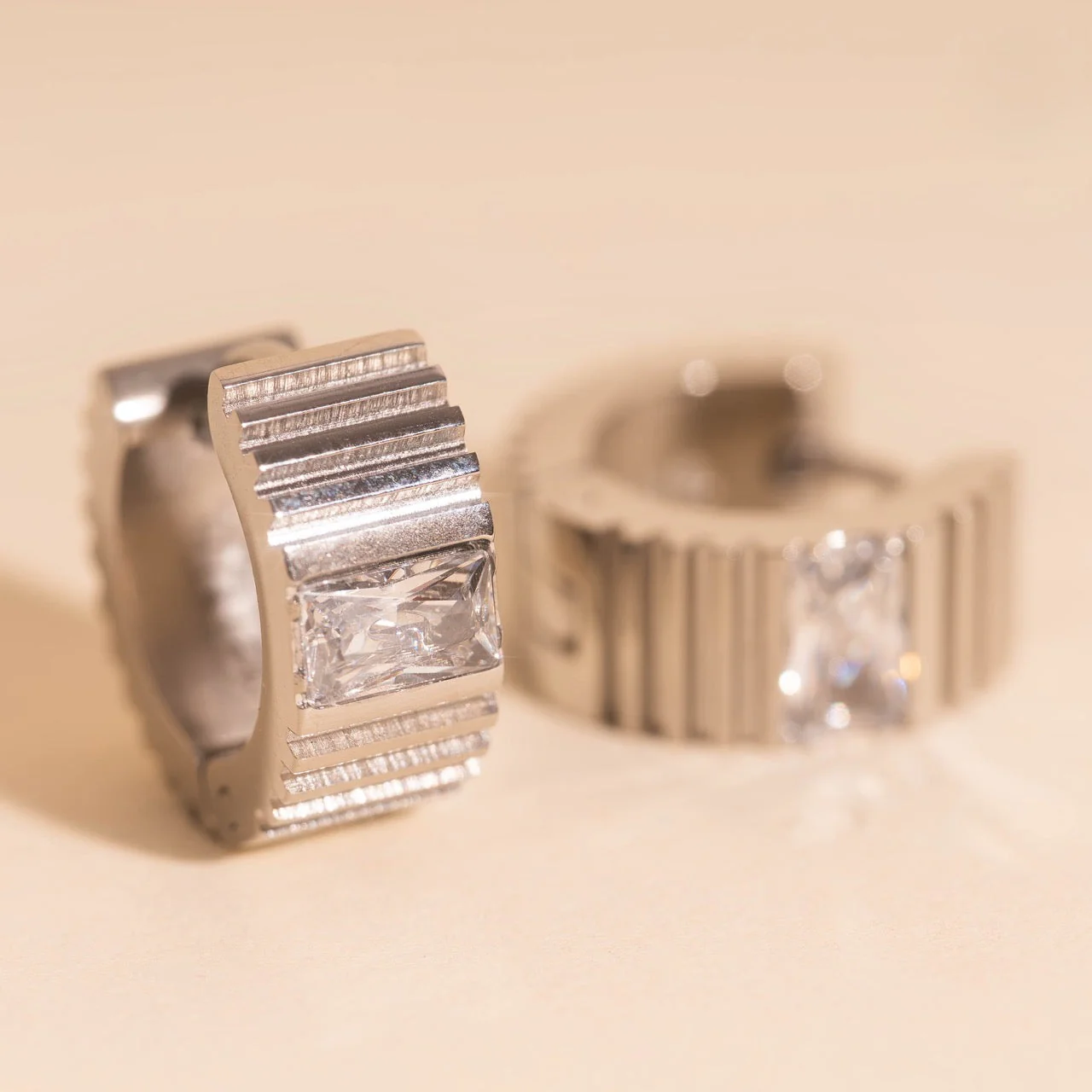 Textured Crystal Super Chunky Huggie Hoop Earrings - Image 8