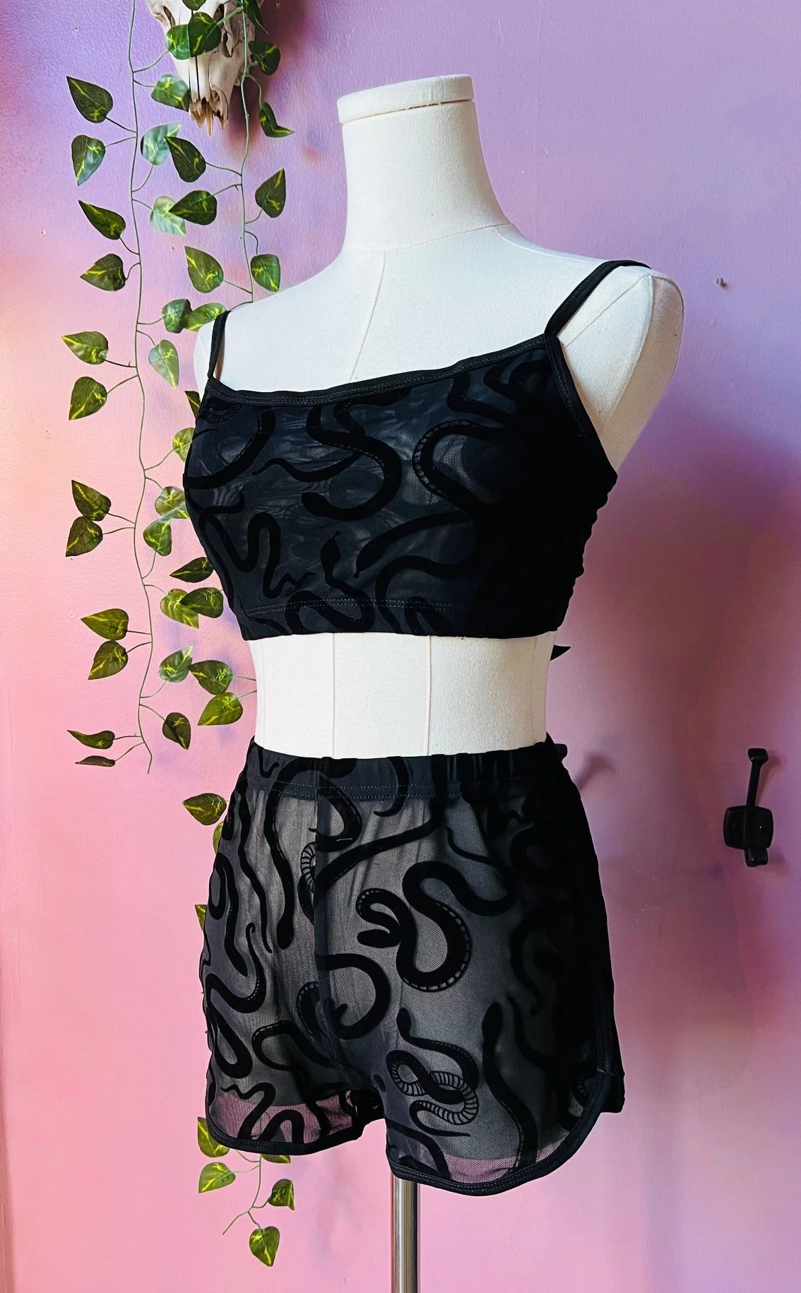 The Sinister Set - SNAKES - Sheer Velvet Flocked Bra & Shorts Separates - Image 2