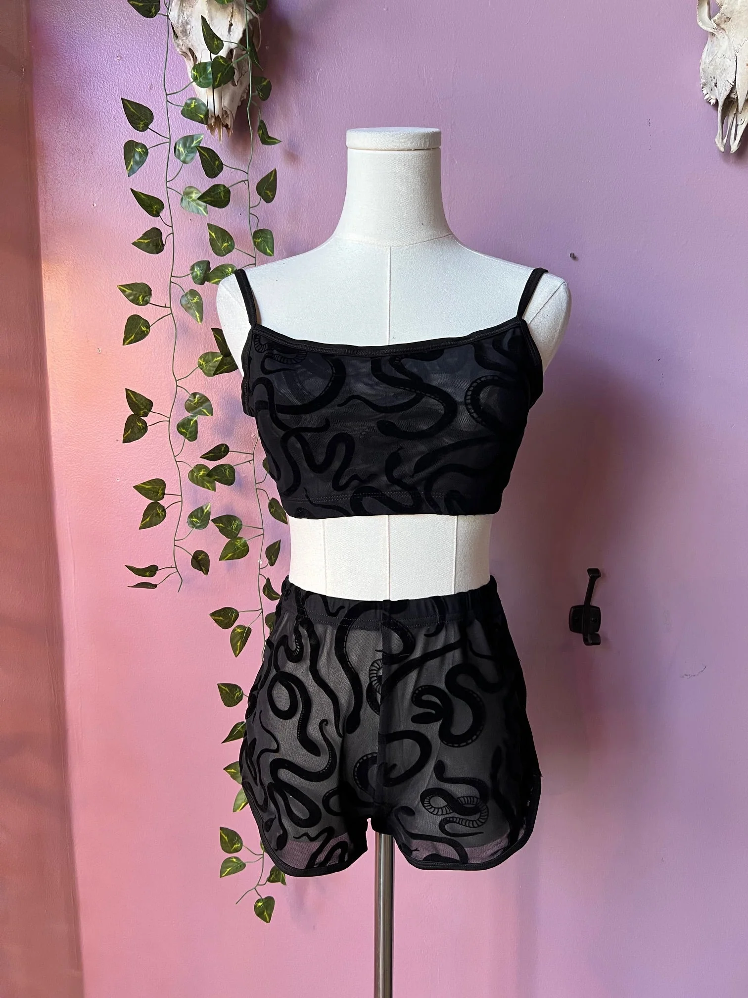 The Sinister Set - SNAKES - Sheer Velvet Flocked Bra & Shorts Separates - Image 3