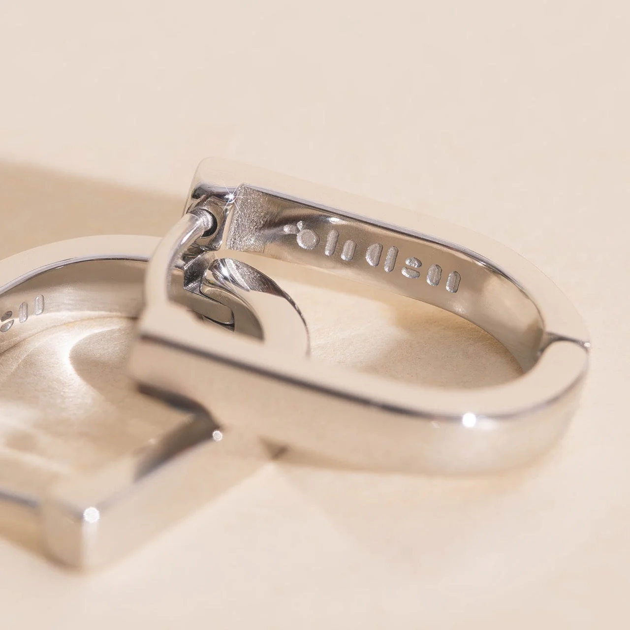 Titanium Smooth Stirrup Chunky Huggie Hoop Earrings - Image 4